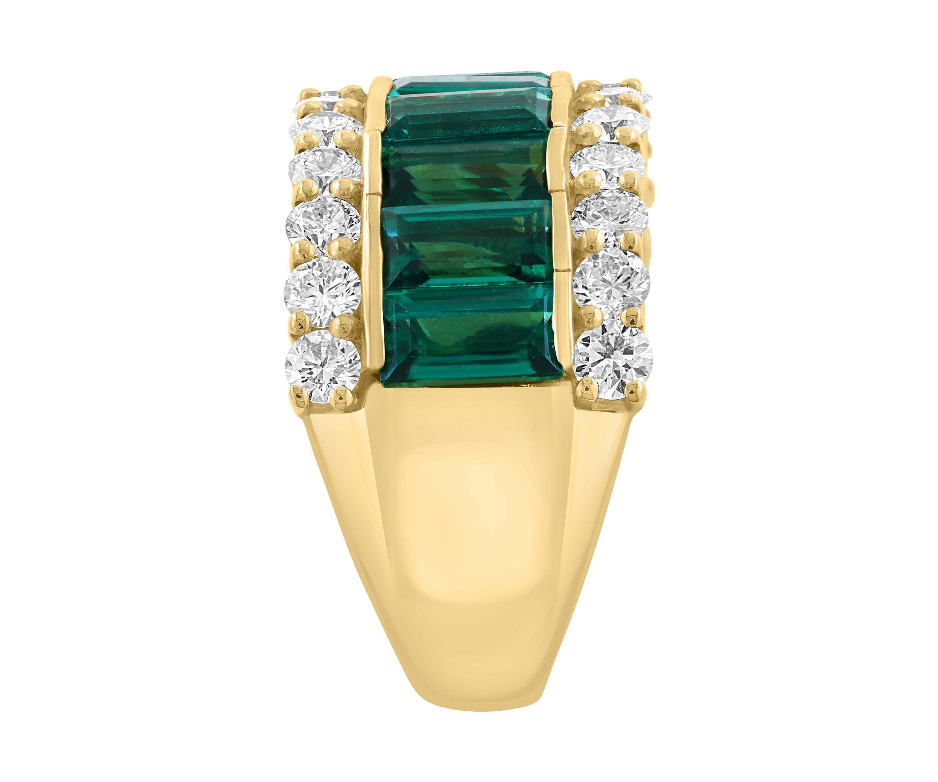  14K Yellow Gold Lab Grown Diamond and Lab Grown Emerald Ring 
