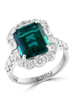 Effy Lab Created Diamond and Emerald Ring in 14K White Gold, 7 -  0191120856605