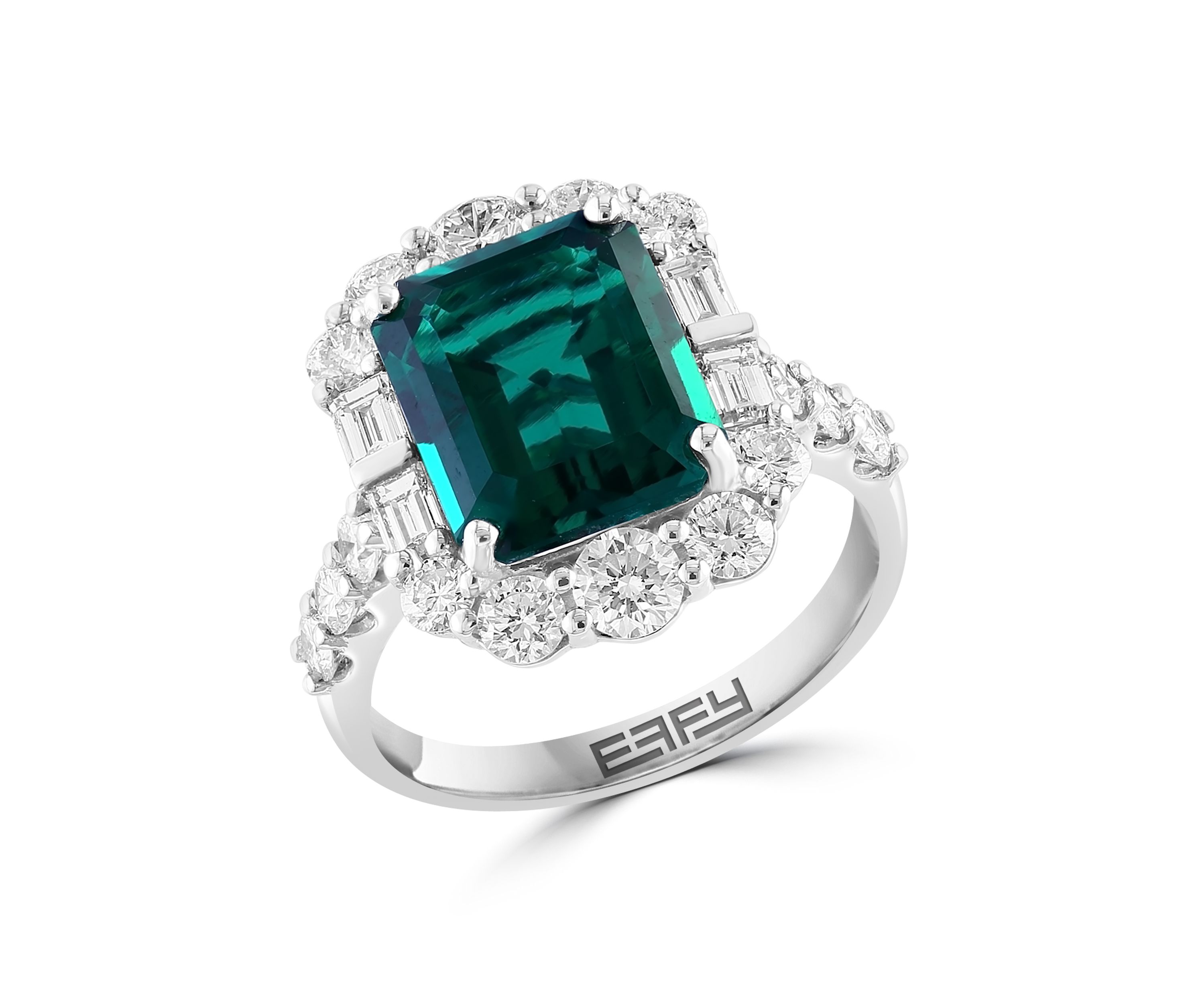 Lab Created Diamond and Emerald Ring in 14K White Gold