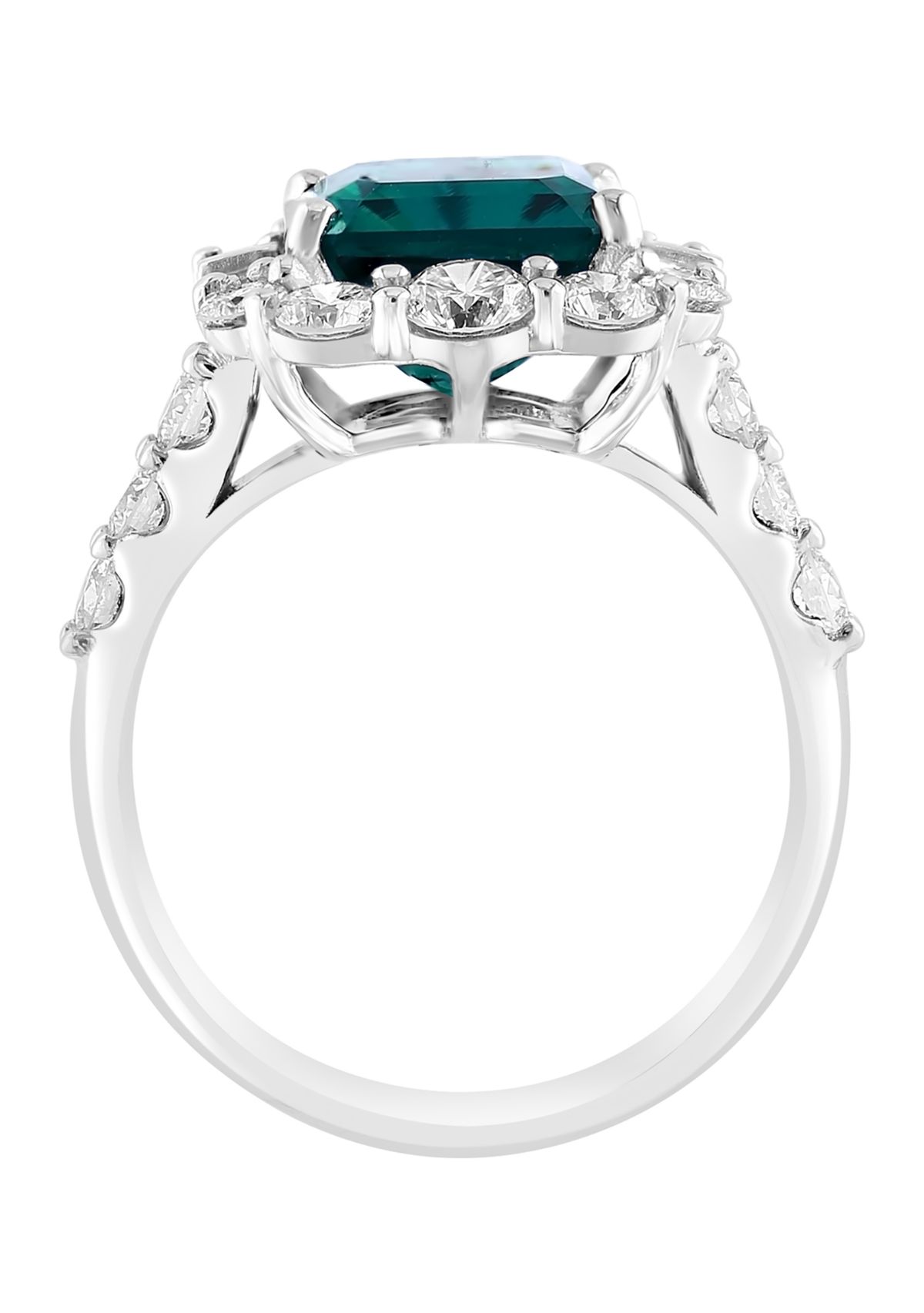 Lab Created Diamond and Emerald Ring in 14K White Gold