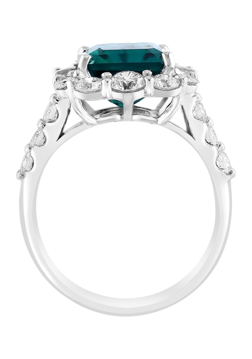 Lab Created Diamond and Emerald Ring in 14K White Gold