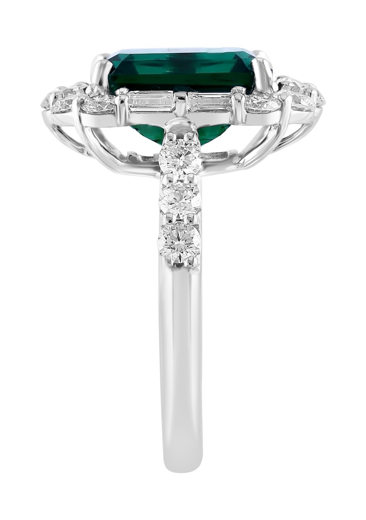 Lab Created Diamond and Emerald Ring in 14K White Gold