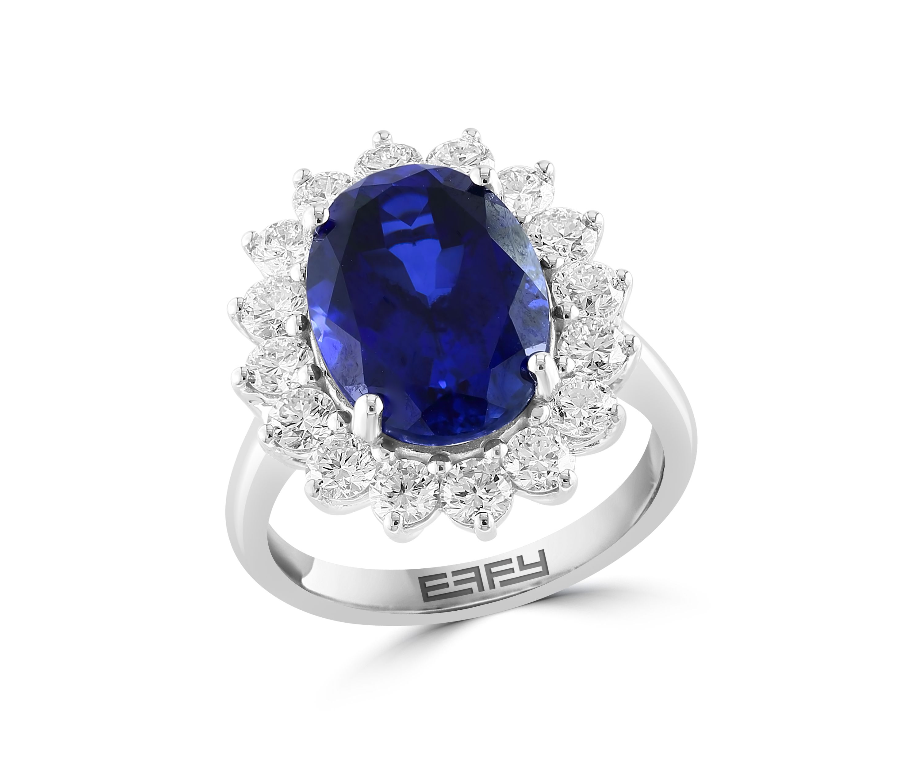 Lab Created Diamond and Sapphire Ring in 14K White Gold