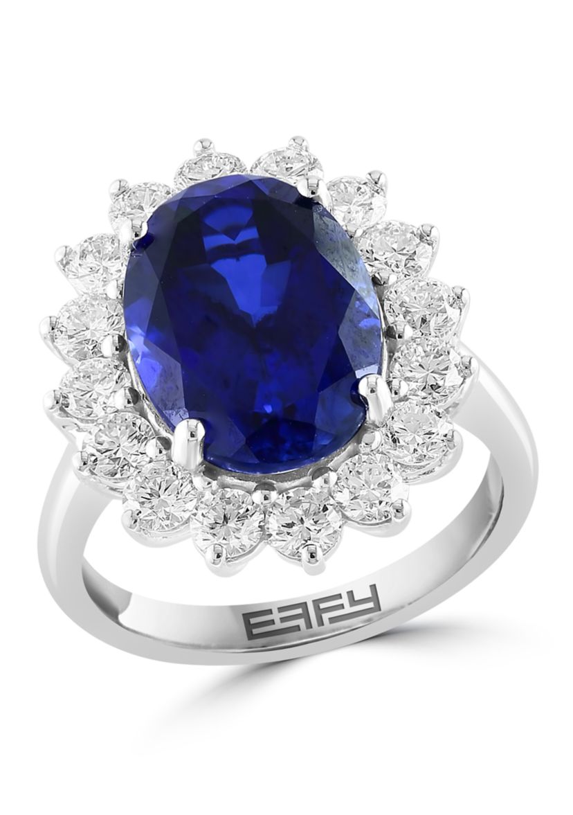 Lab Created Diamond and Sapphire Ring in 14K White Gold