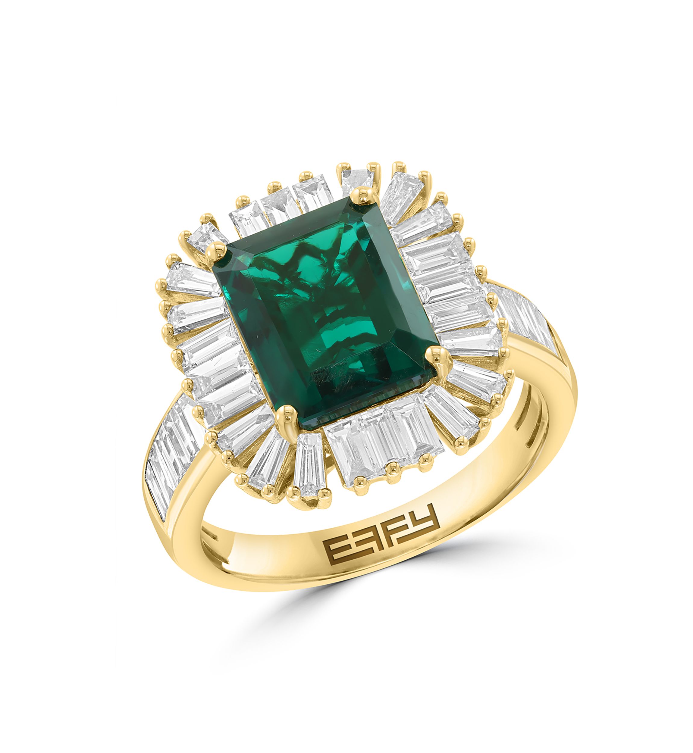 1.37 ct. t.w. Lab Grown Diamond and Emerald Ring in 14K Yellow Gold