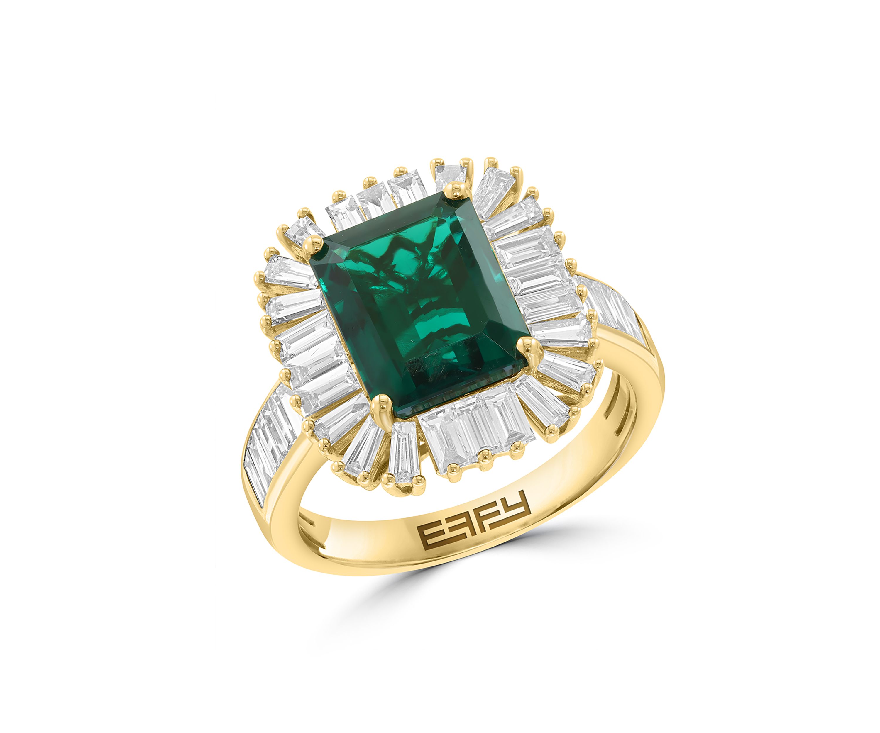 1.37 ct. t.w. Lab Grown Diamond and Emerald Ring in 14K Yellow Gold