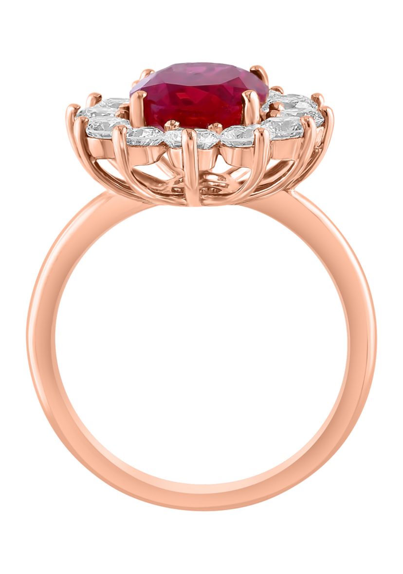 Lab Created Diamond and Ruby Ring in 14K Rose Gold