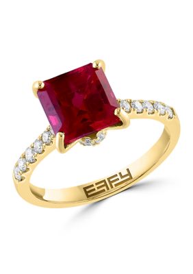 Effy Lab Created Diamond and Ruby Ring in 14K Yellow Gold -  5400452WA0HZ99H24