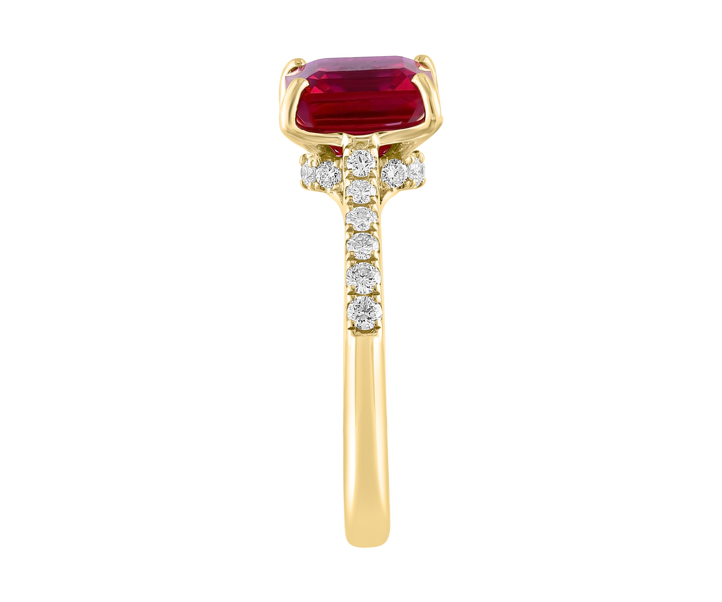 Lab Created Diamond and Ruby Ring in 14K Yellow Gold