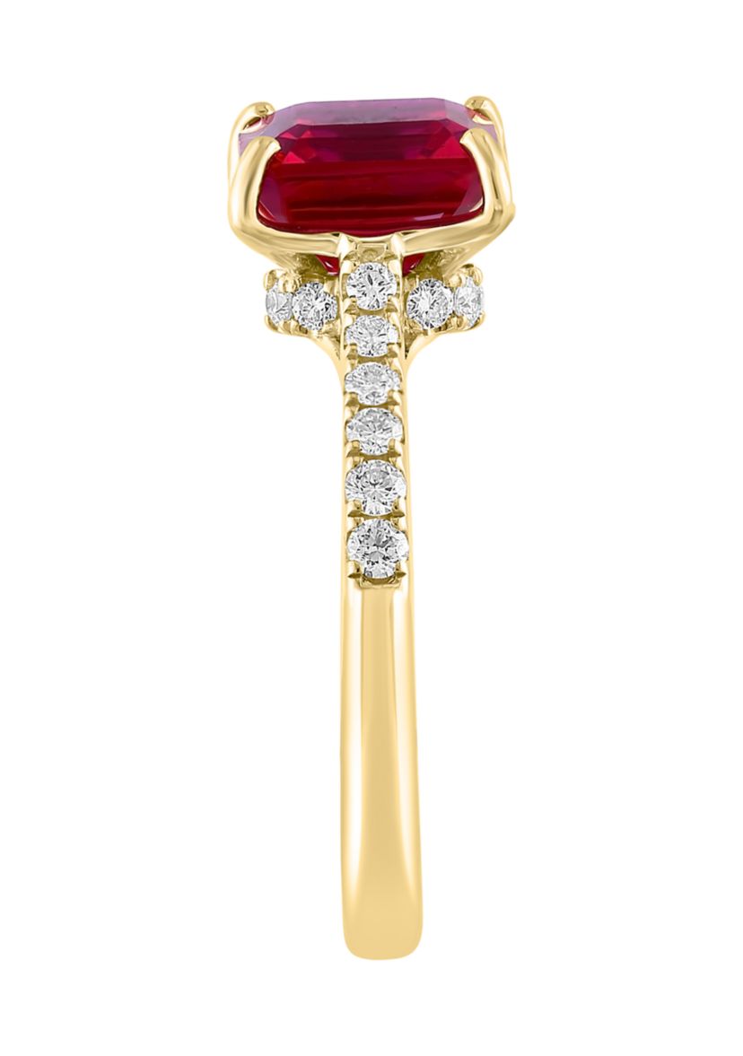 Lab Created Diamond and Ruby Ring in 14K Yellow Gold