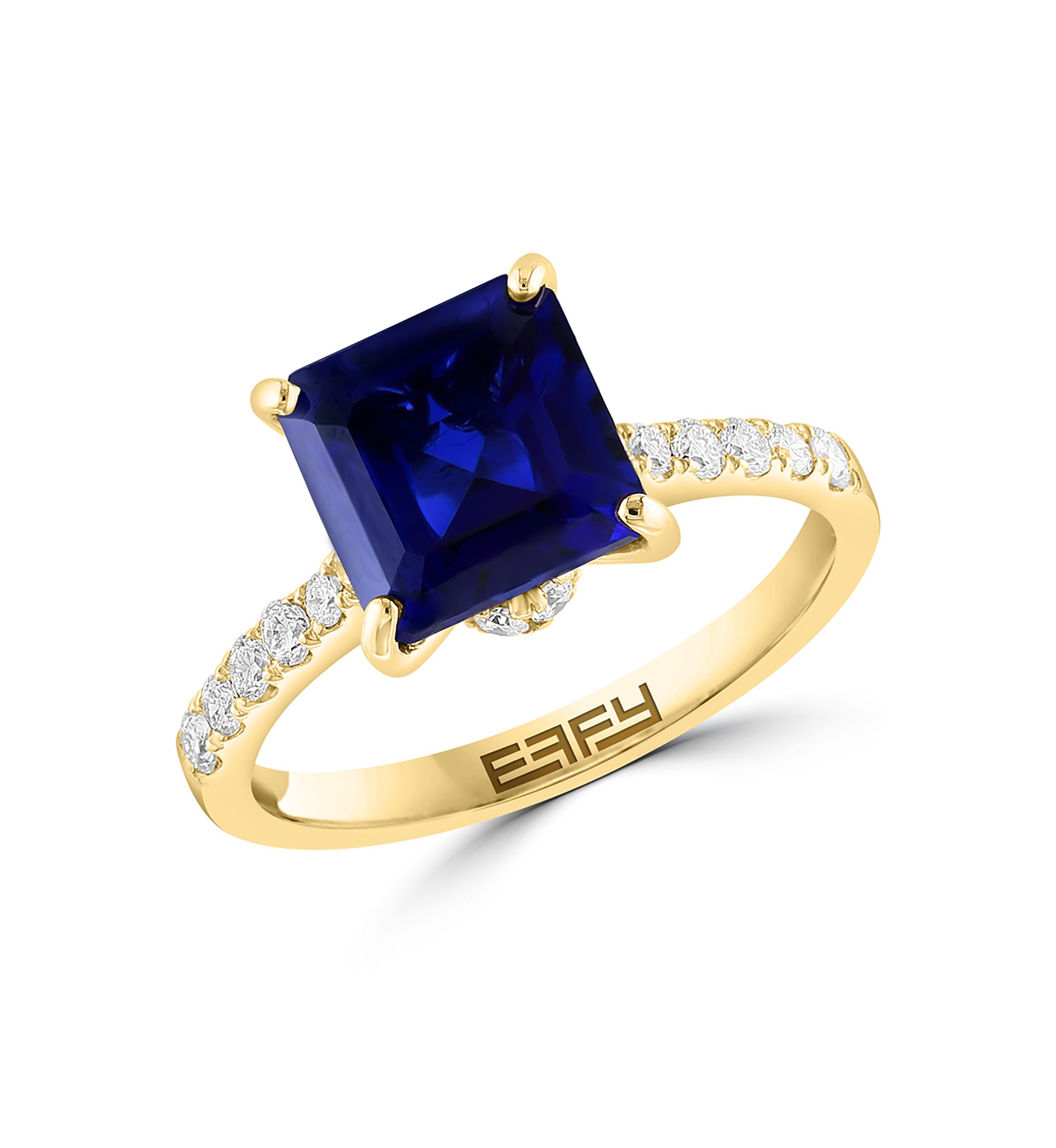 Lab Created Diamond and Sapphire Ring in 14K Yellow Gold