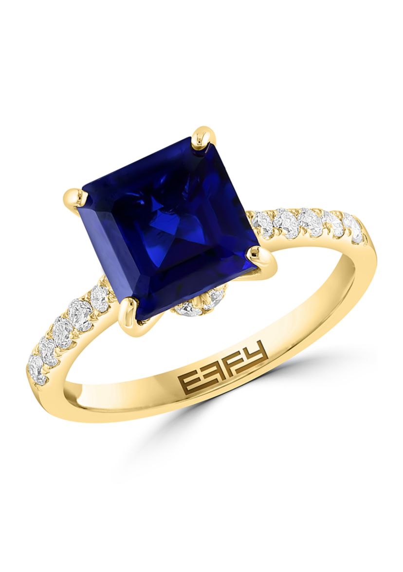 Lab Created Diamond and Sapphire Ring in 14K Yellow Gold