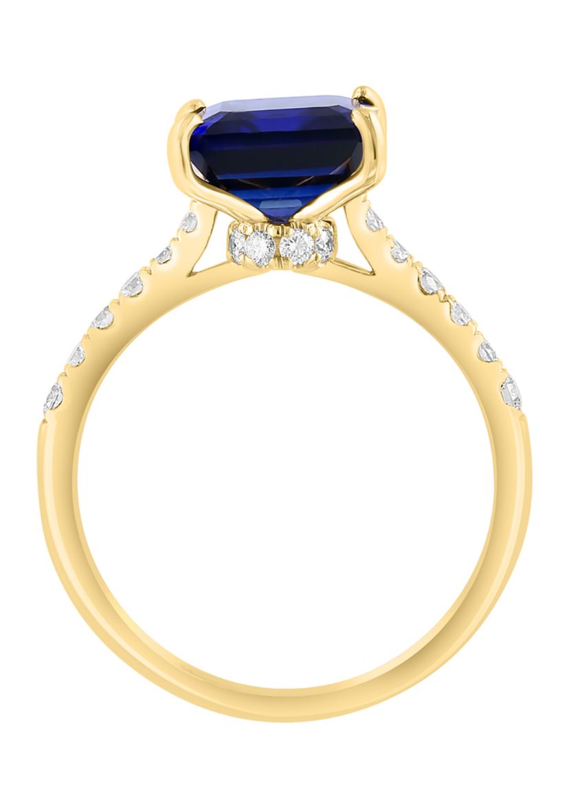 Lab Created Diamond and Sapphire Ring in 14K Yellow Gold