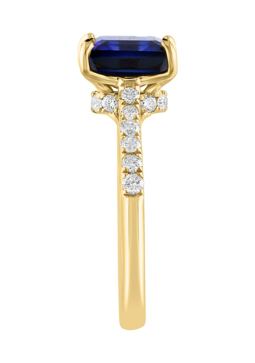 Lab Created Diamond and Sapphire Ring in 14K Yellow Gold
