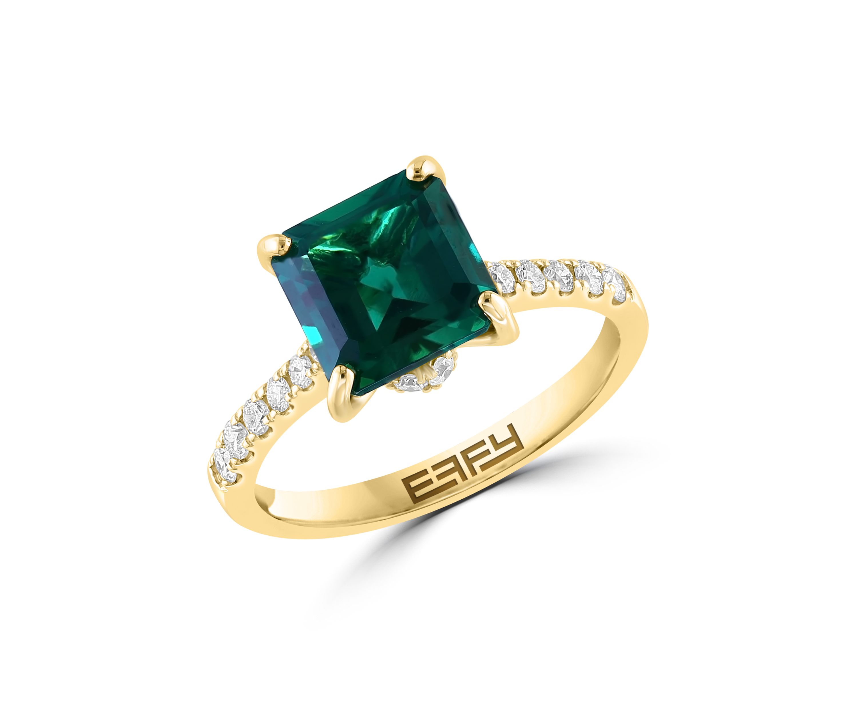Lab Created Diamond and Emerald Ring in 14K Yellow Gold