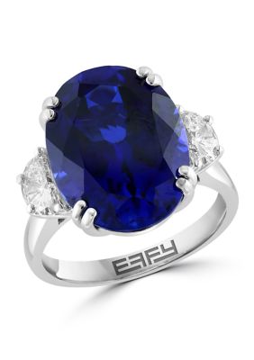 Effy Lab Created Diamond and Sapphire Ring in 14K White Gold, 7 -  0191120883267