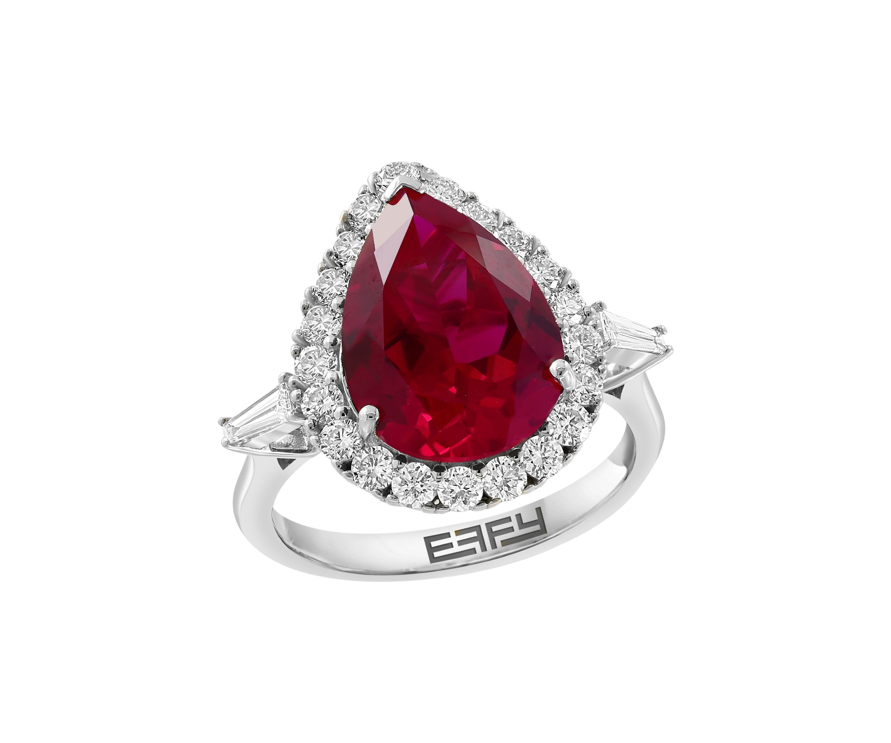 Lab Grown Diamond and Ruby Ring in 14K White Gold