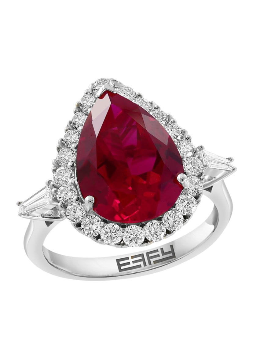 Lab Grown Diamond and Ruby Ring in 14K White Gold