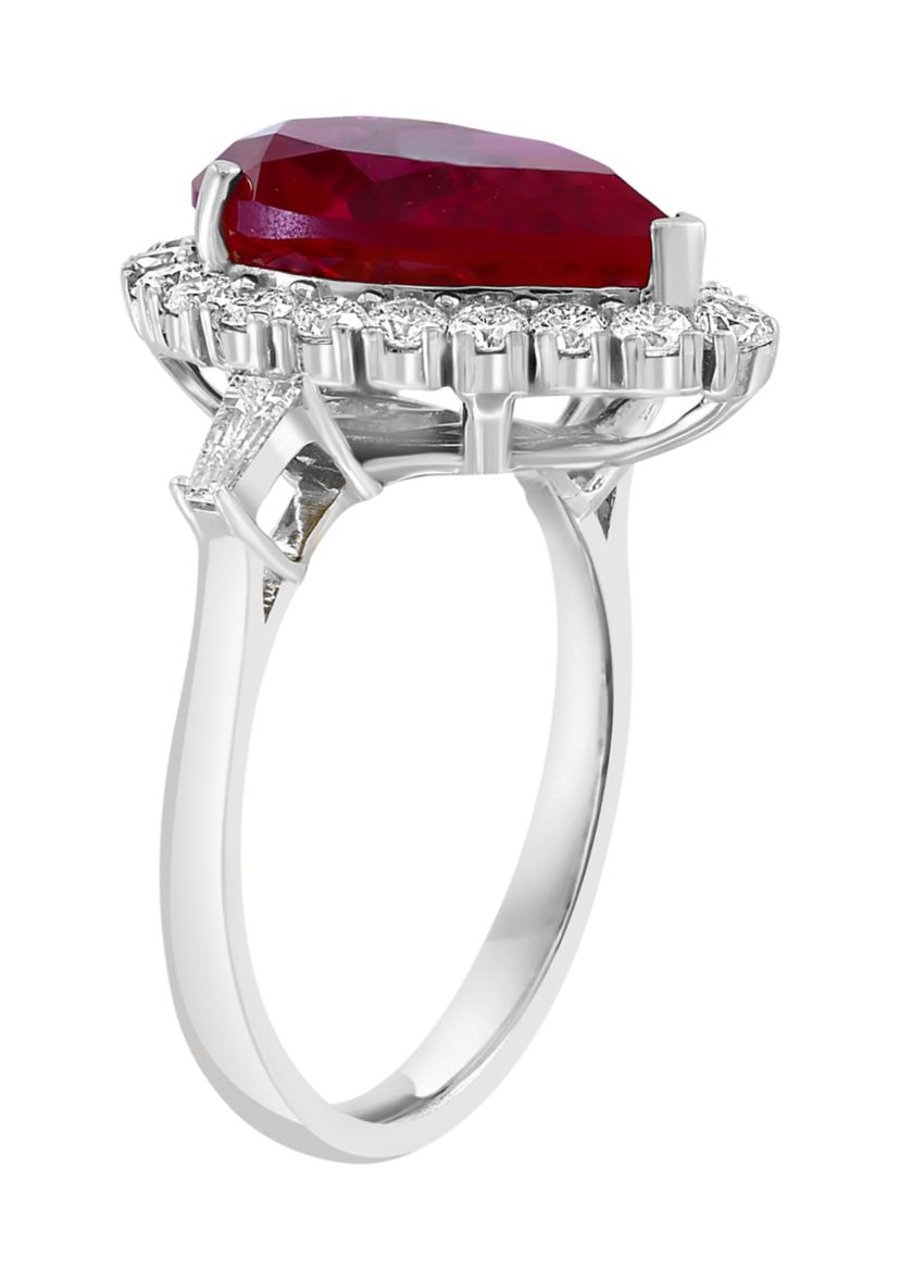 Lab Grown Diamond and Ruby Ring in 14K White Gold