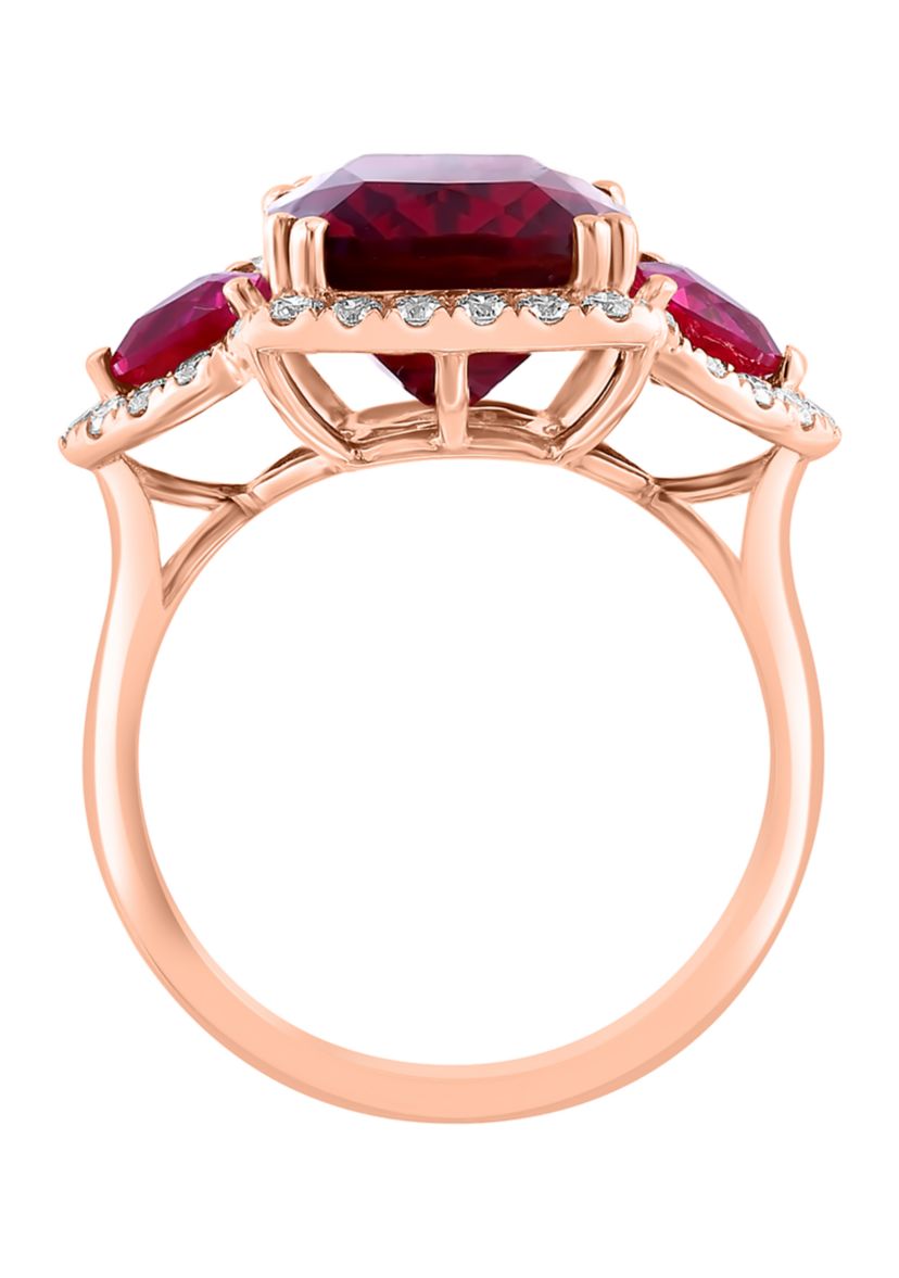 Lab Created Diamond and Ruby Ring in 14K Rose Gold
