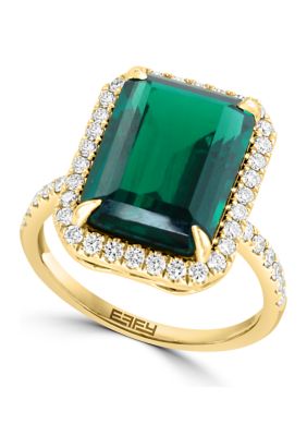 Effy 1/2 ct. t.w. Lab Created Diamond, 6.27 ct. t.w. Lab Created Emerald Ring in 14K Yellow Gold -  0191120896915