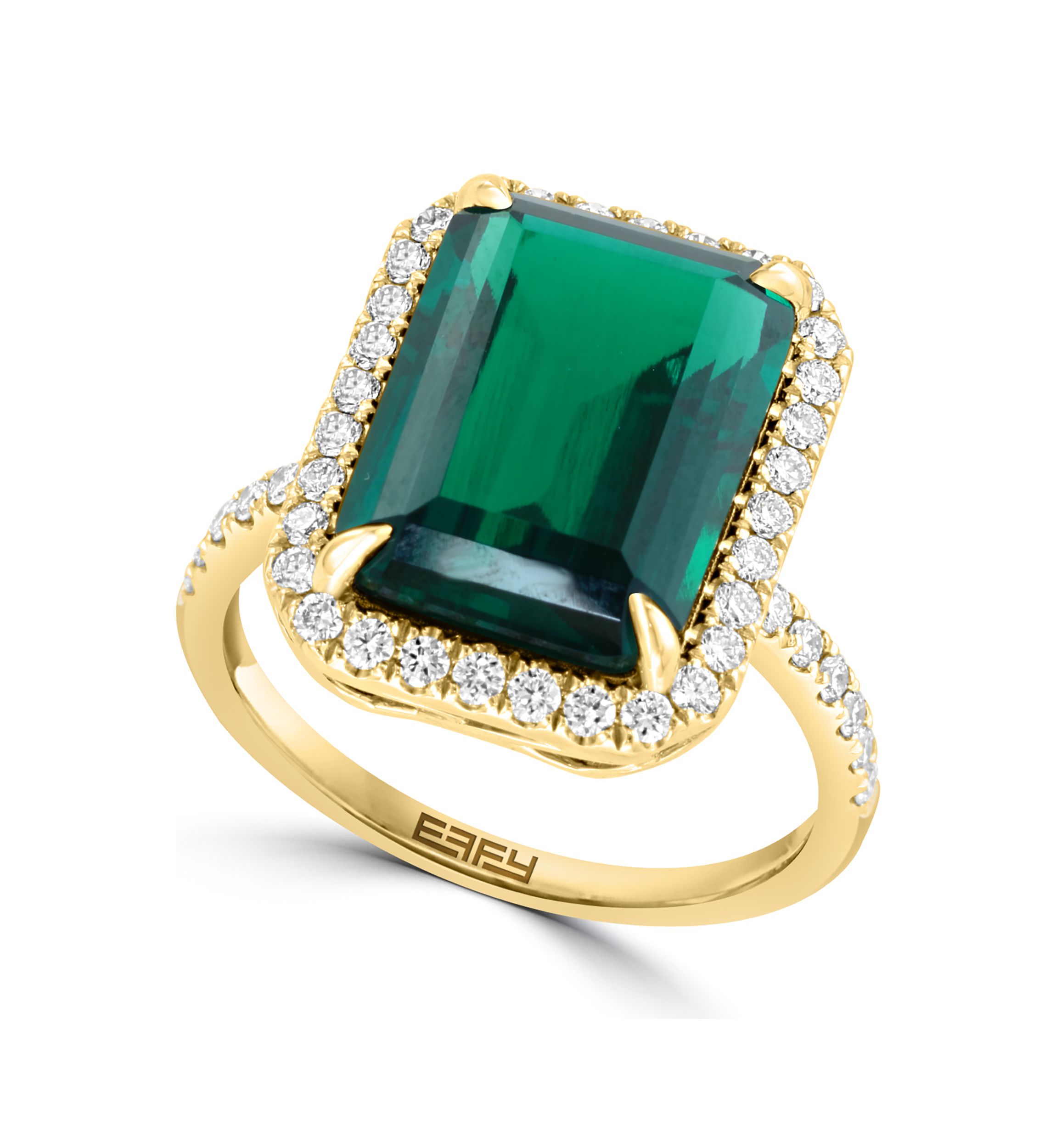 1/2 ct. t.w. Lab Created Diamond, 6.27 ct. t.w. Lab Created Emerald Ring in 14K Yellow Gold