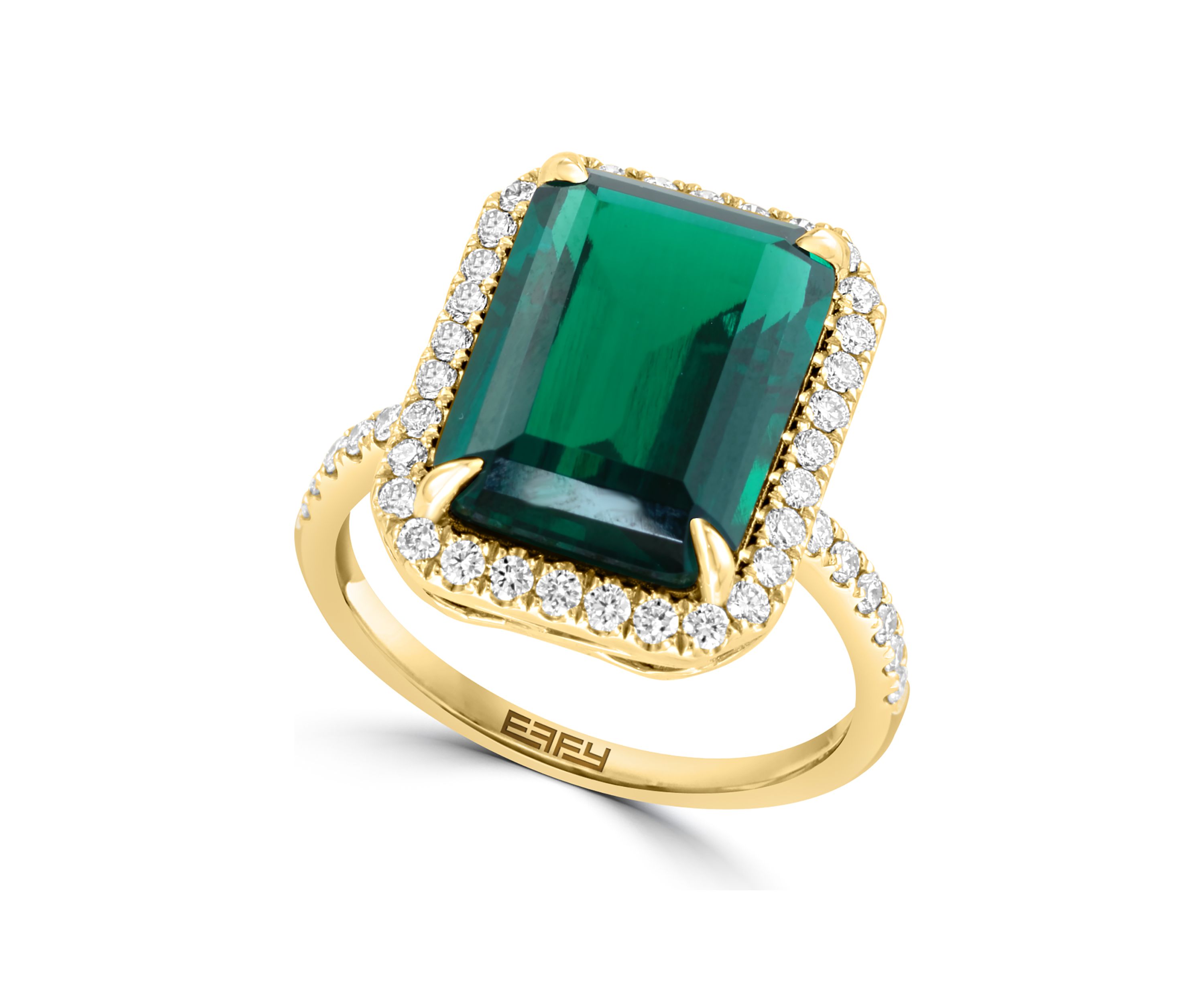 1/2 ct. t.w. Lab Created Diamond, 6.27 ct. t.w. Lab Created Emerald Ring in 14K Yellow Gold