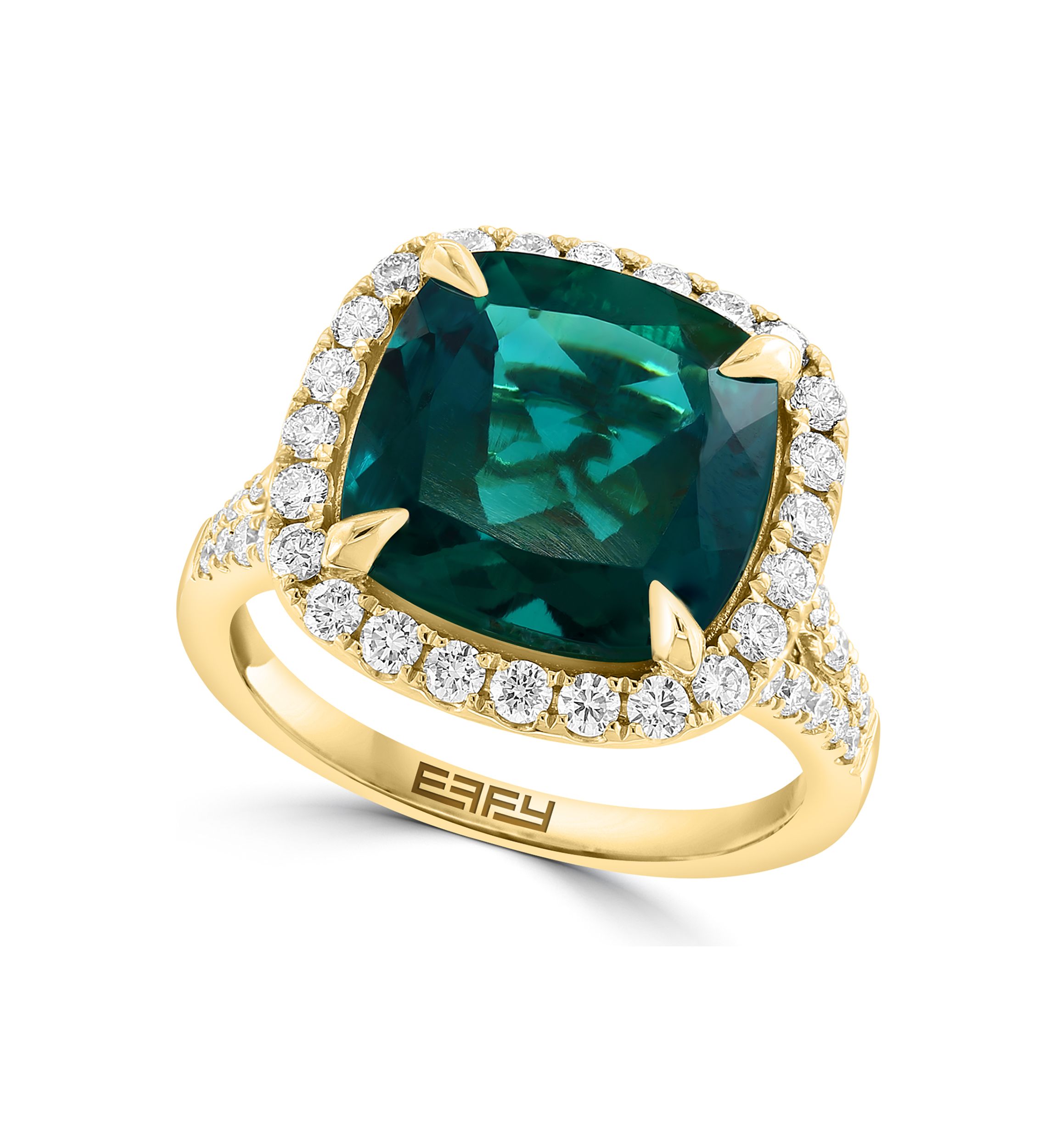 Lab Created Diamond and Emerald Ring in 14K Yellow Gold