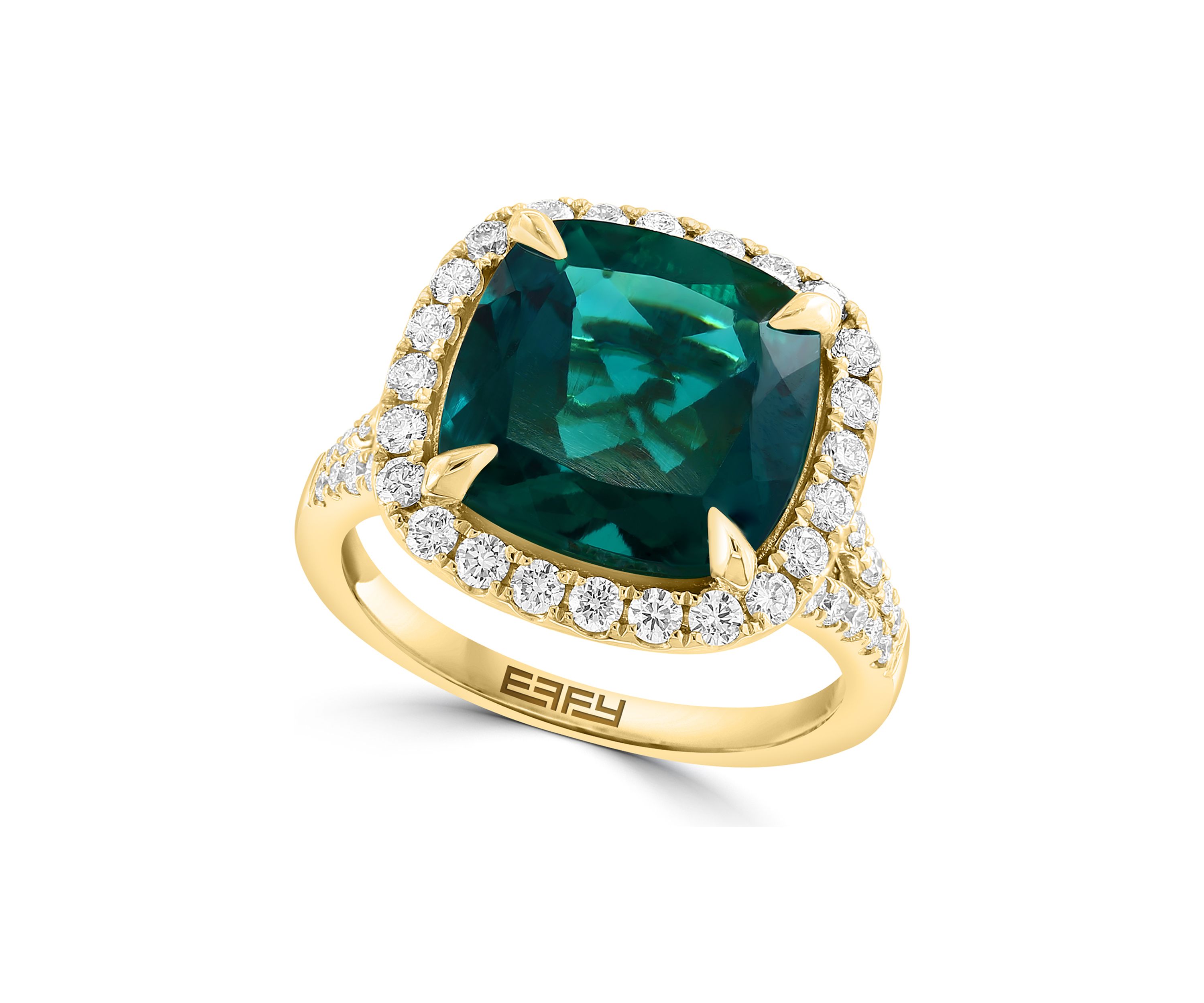 Lab Created Diamond and Emerald Ring in 14K Yellow Gold
