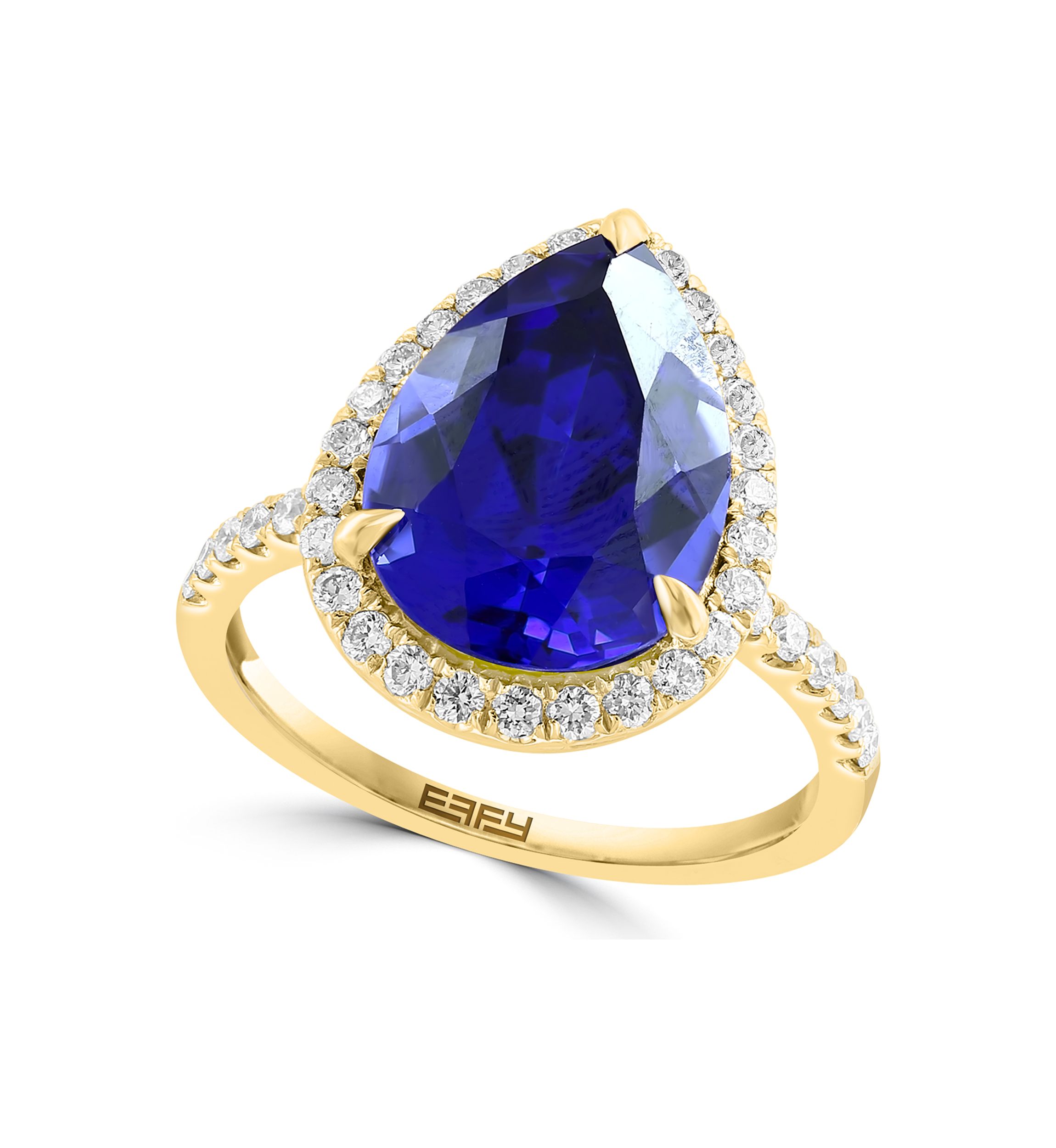 Lab Created Diamond and Sapphire Pear Ring in 14K Yellow Gold