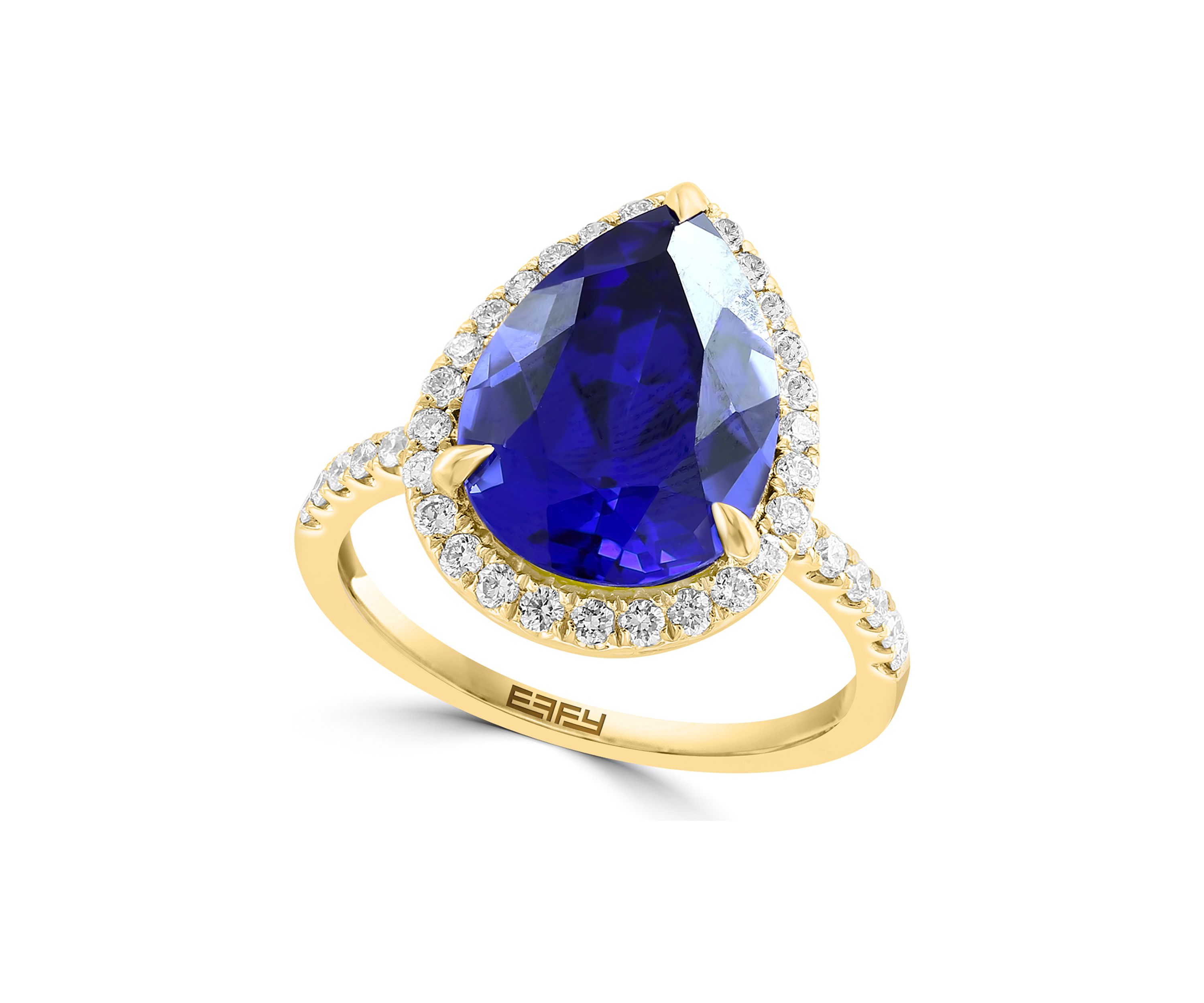 Lab Created Diamond and Sapphire Pear Ring in 14K Yellow Gold