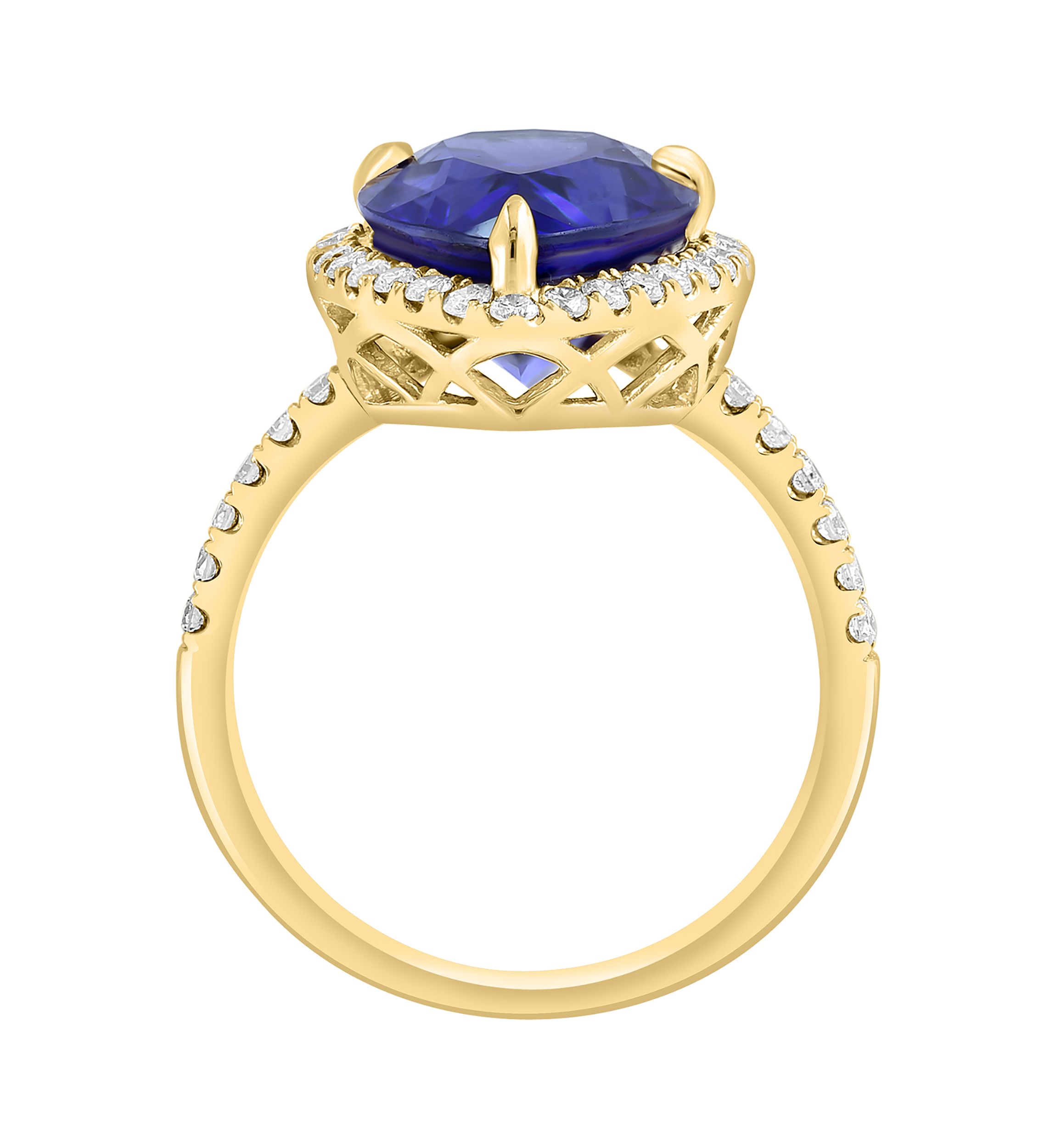 Lab Created Diamond and Sapphire Pear Ring in 14K Yellow Gold