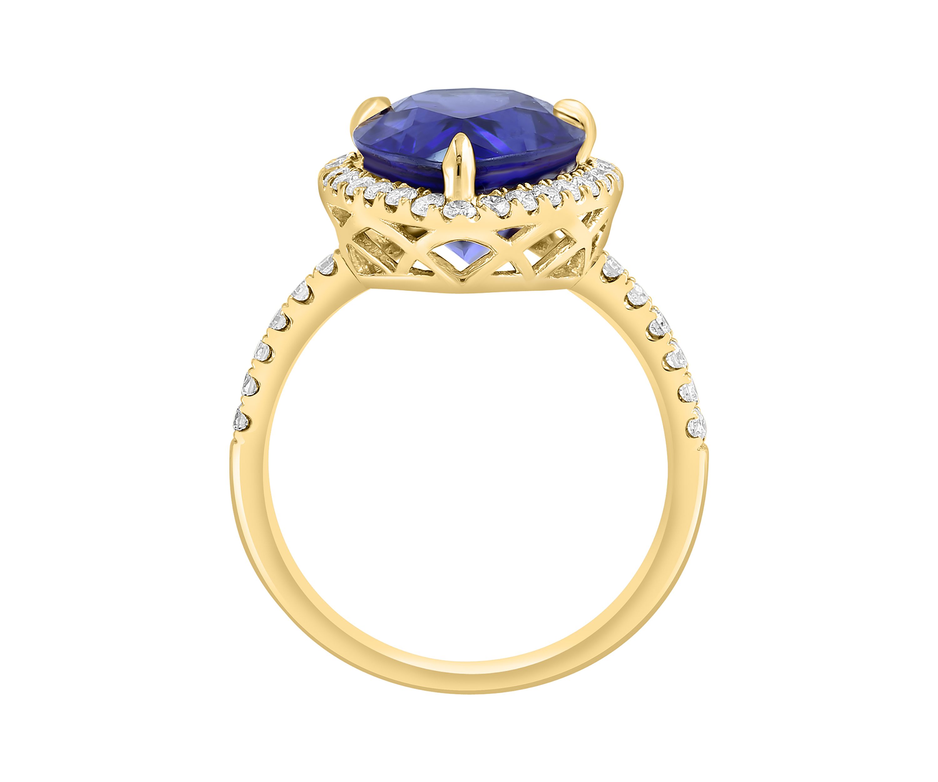 Lab Created Diamond and Sapphire Pear Ring in 14K Yellow Gold