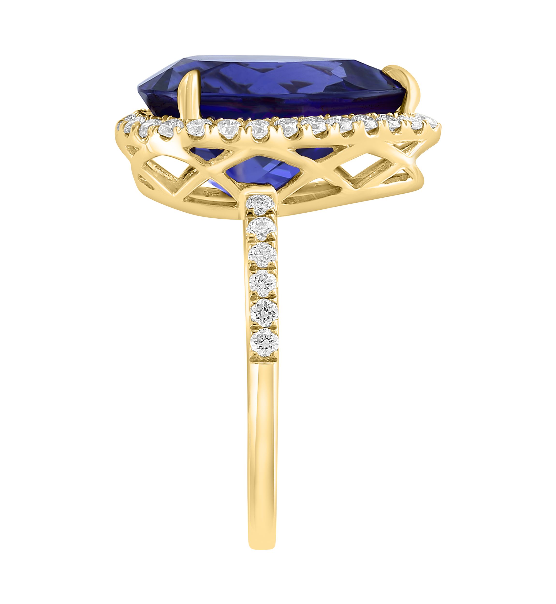 Lab Created Diamond and Sapphire Pear Ring in 14K Yellow Gold