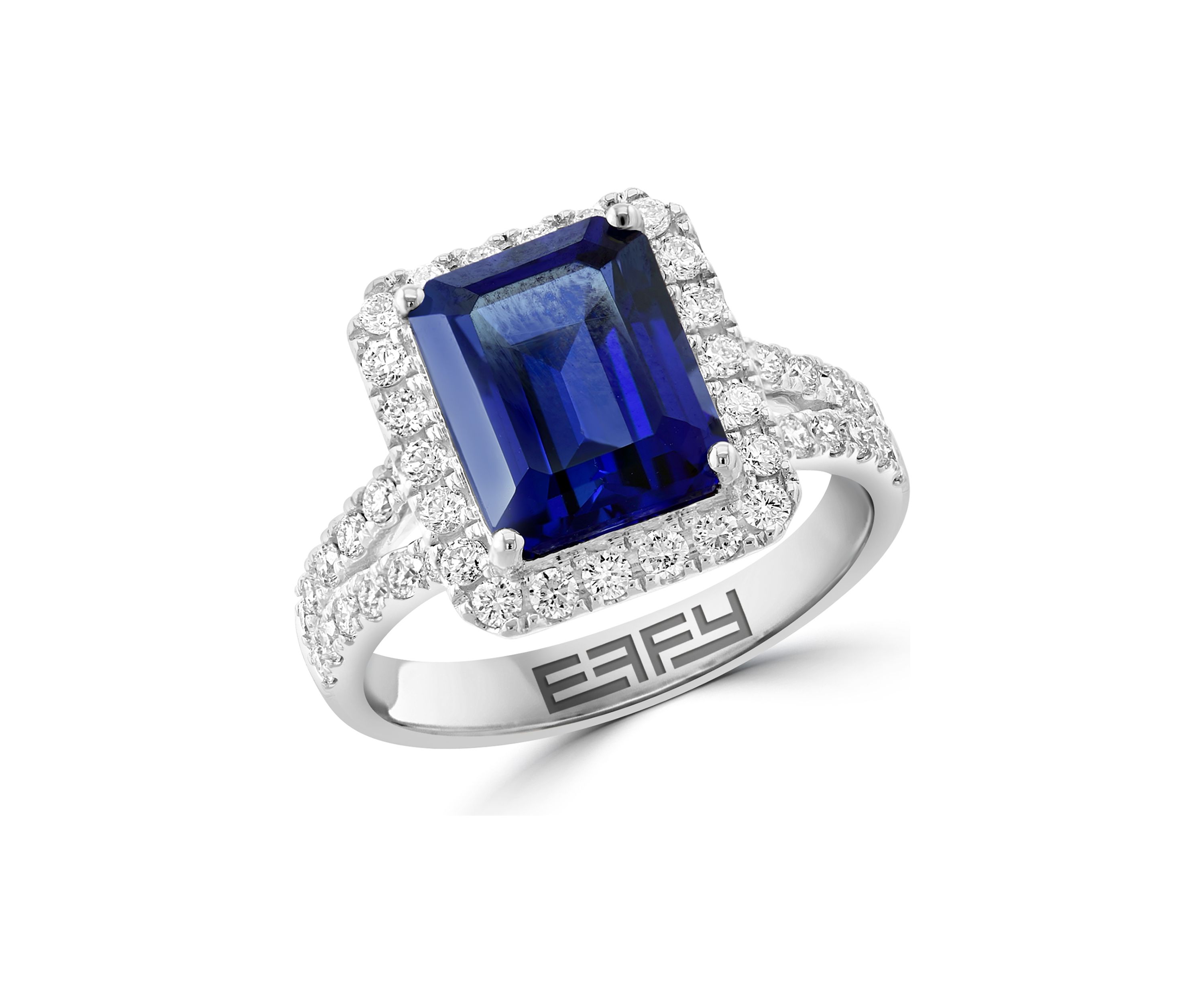 Lab Grown Diamond and Sapphire Ring in 14K White Gold