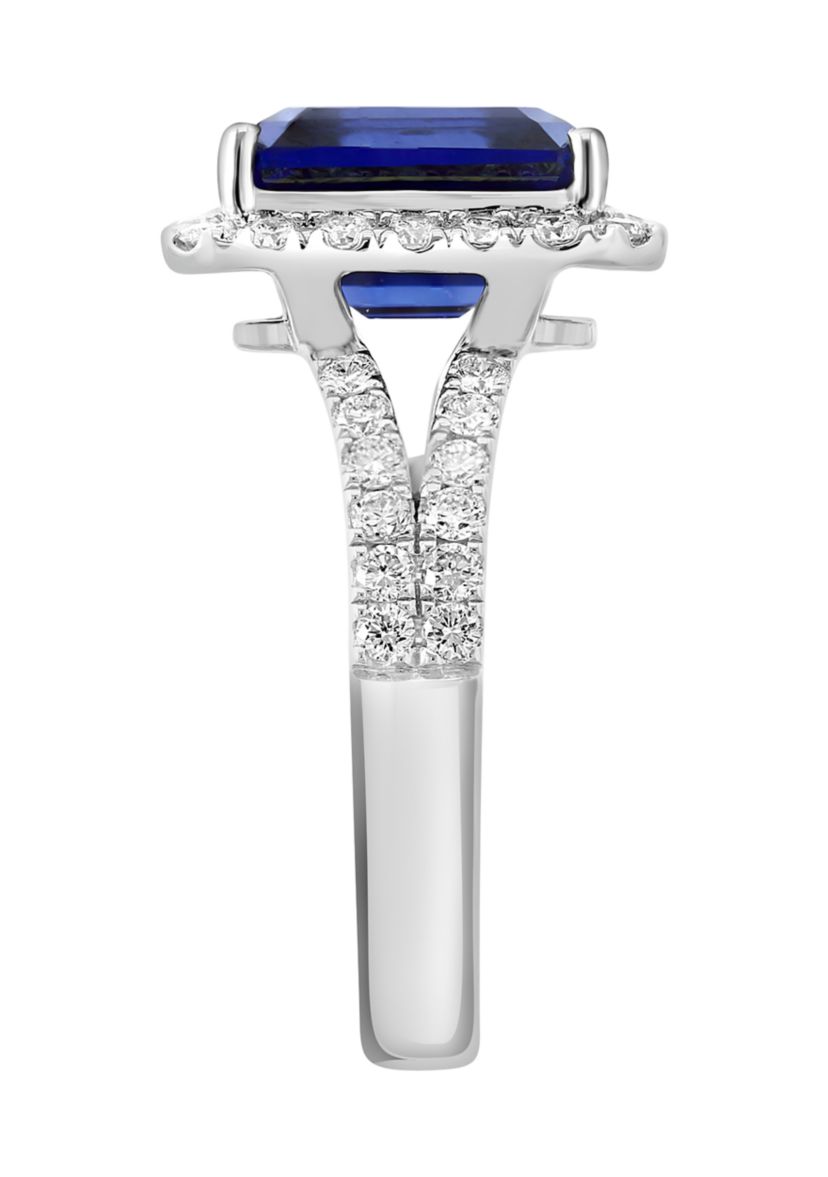 Lab Grown Diamond and Sapphire Ring in 14K White Gold
