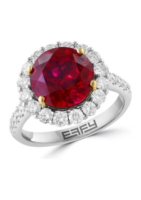 Effy 14K White Gold & Yellow Lab Grown Diamond and Lab Grown Ruby Ring -  5400452WA0IH94H25