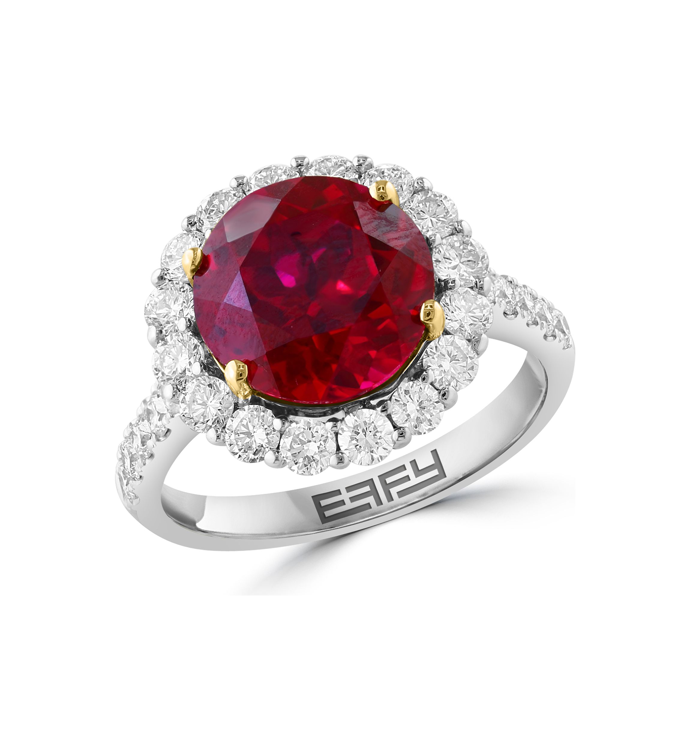  14K White Gold & Yellow Lab Grown Diamond and Lab Grown Ruby Ring 