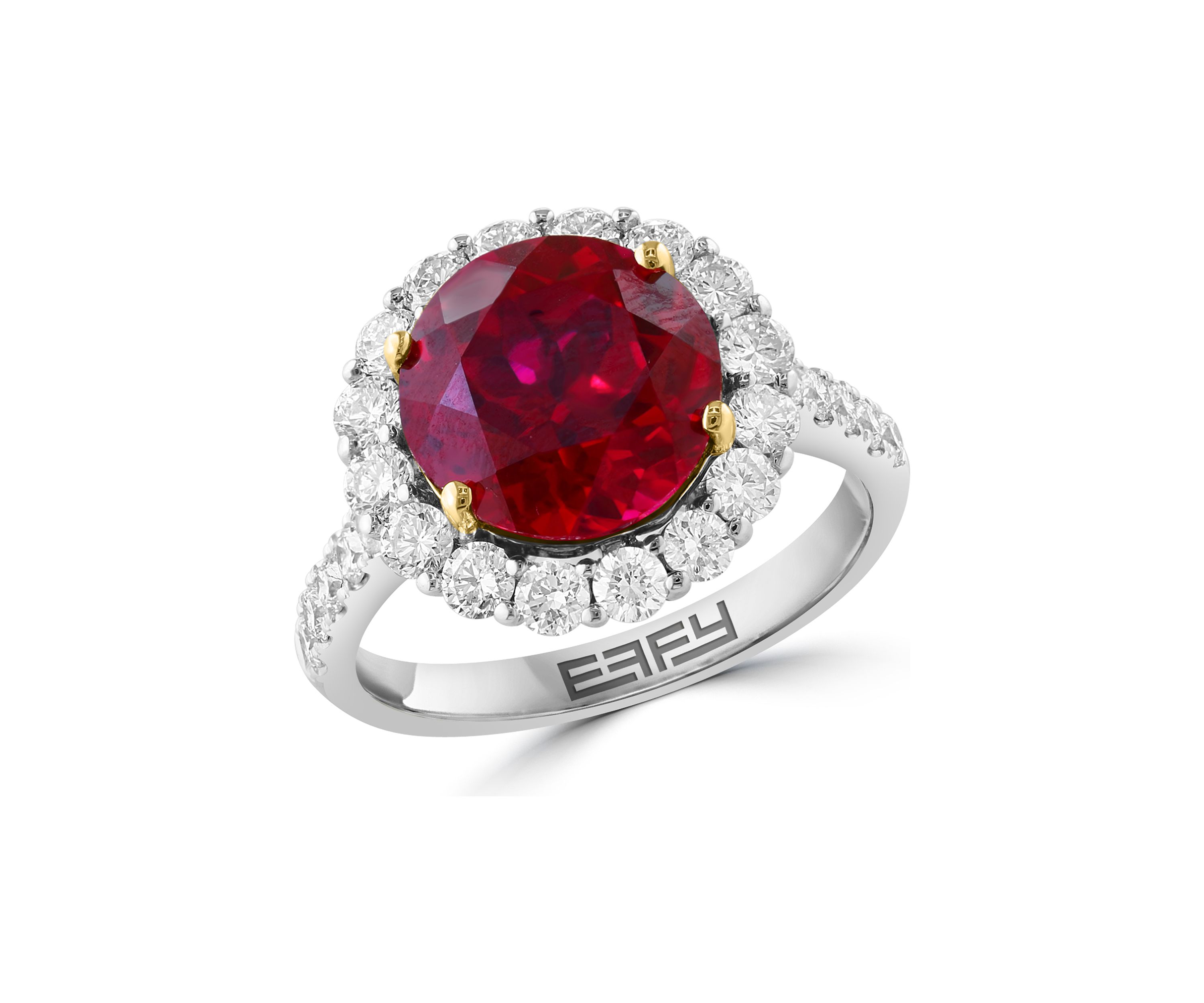  14K White Gold & Yellow Lab Grown Diamond and Lab Grown Ruby Ring 