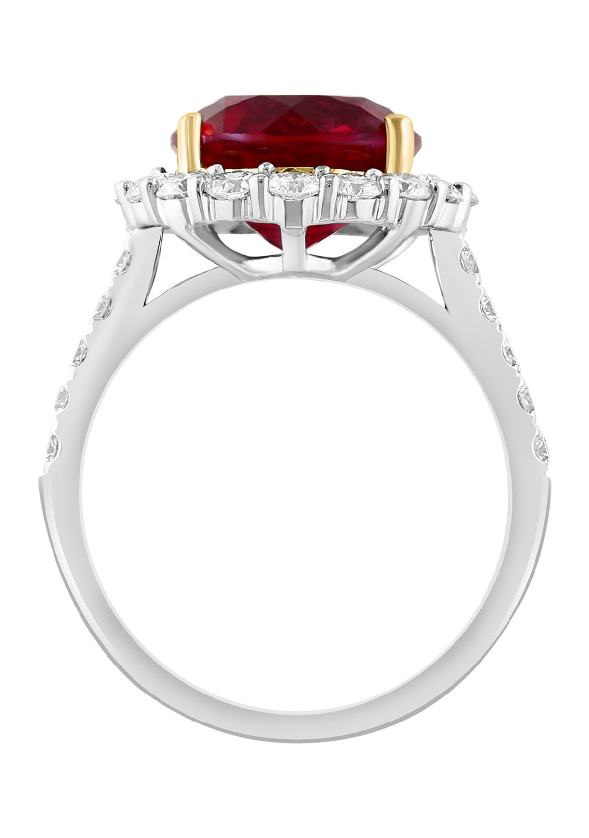 14K White Gold & Yellow Lab Grown Diamond and Lab Grown Ruby Ring 