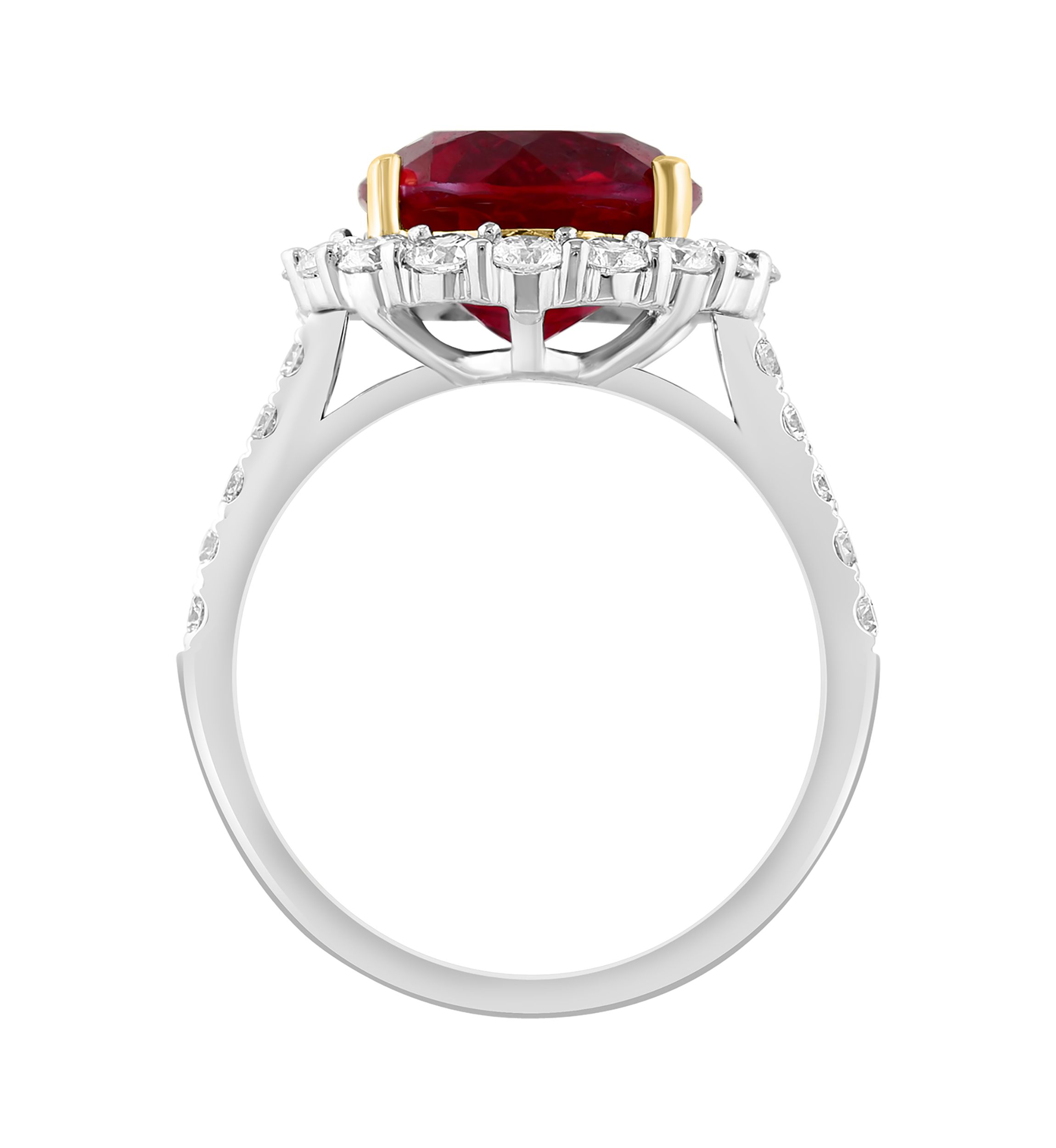  14K White Gold & Yellow Lab Grown Diamond and Lab Grown Ruby Ring 