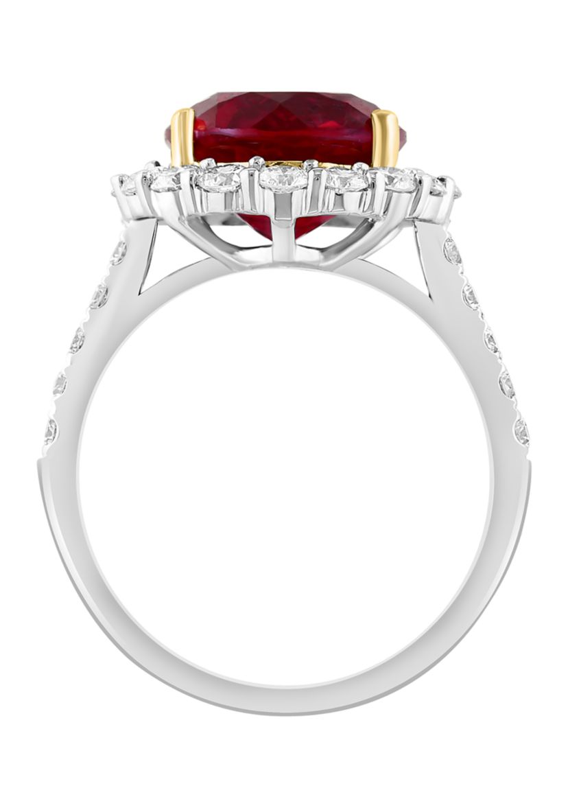  14K White Gold & Yellow Lab Grown Diamond and Lab Grown Ruby Ring 