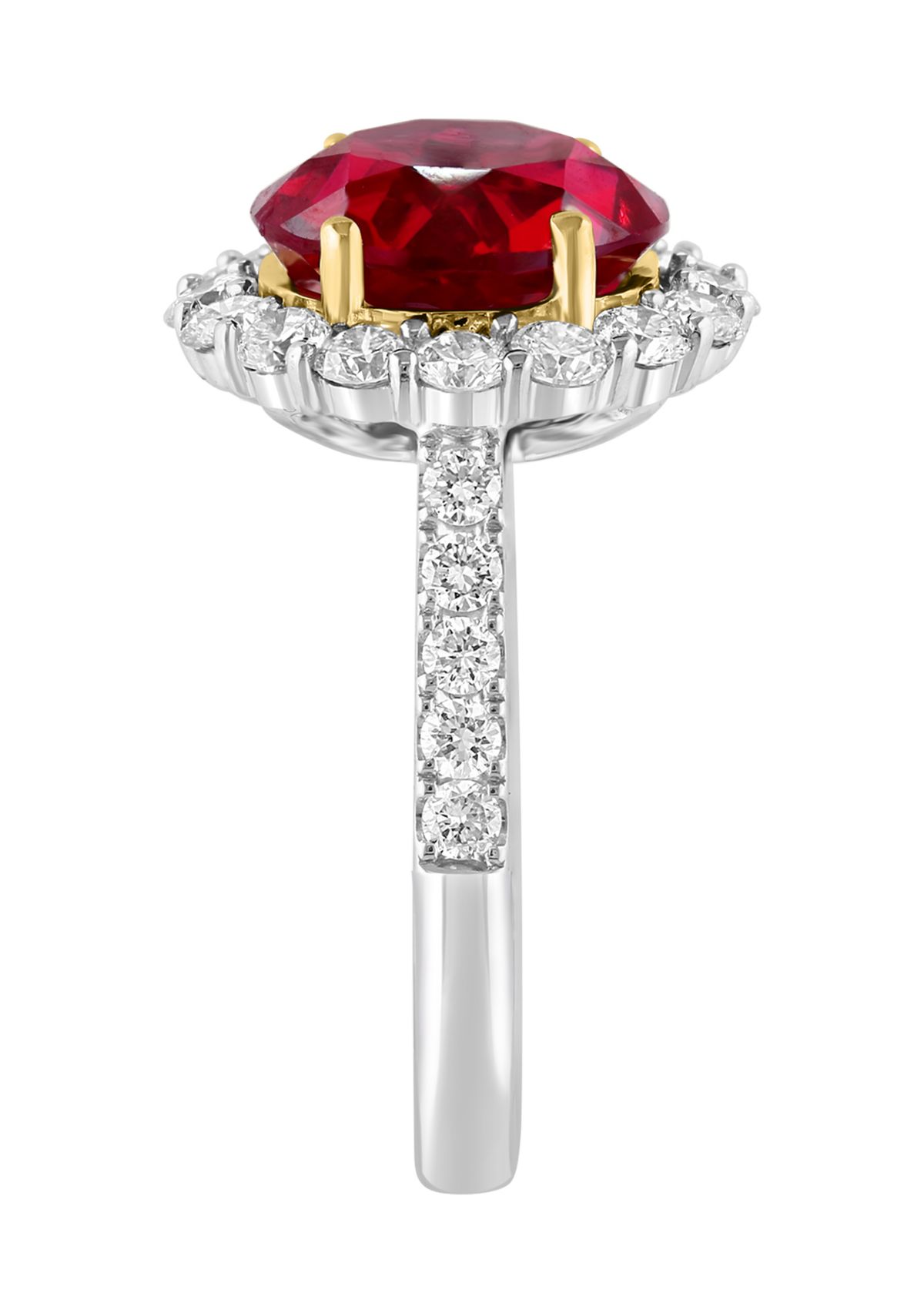  14K White Gold & Yellow Lab Grown Diamond and Lab Grown Ruby Ring 