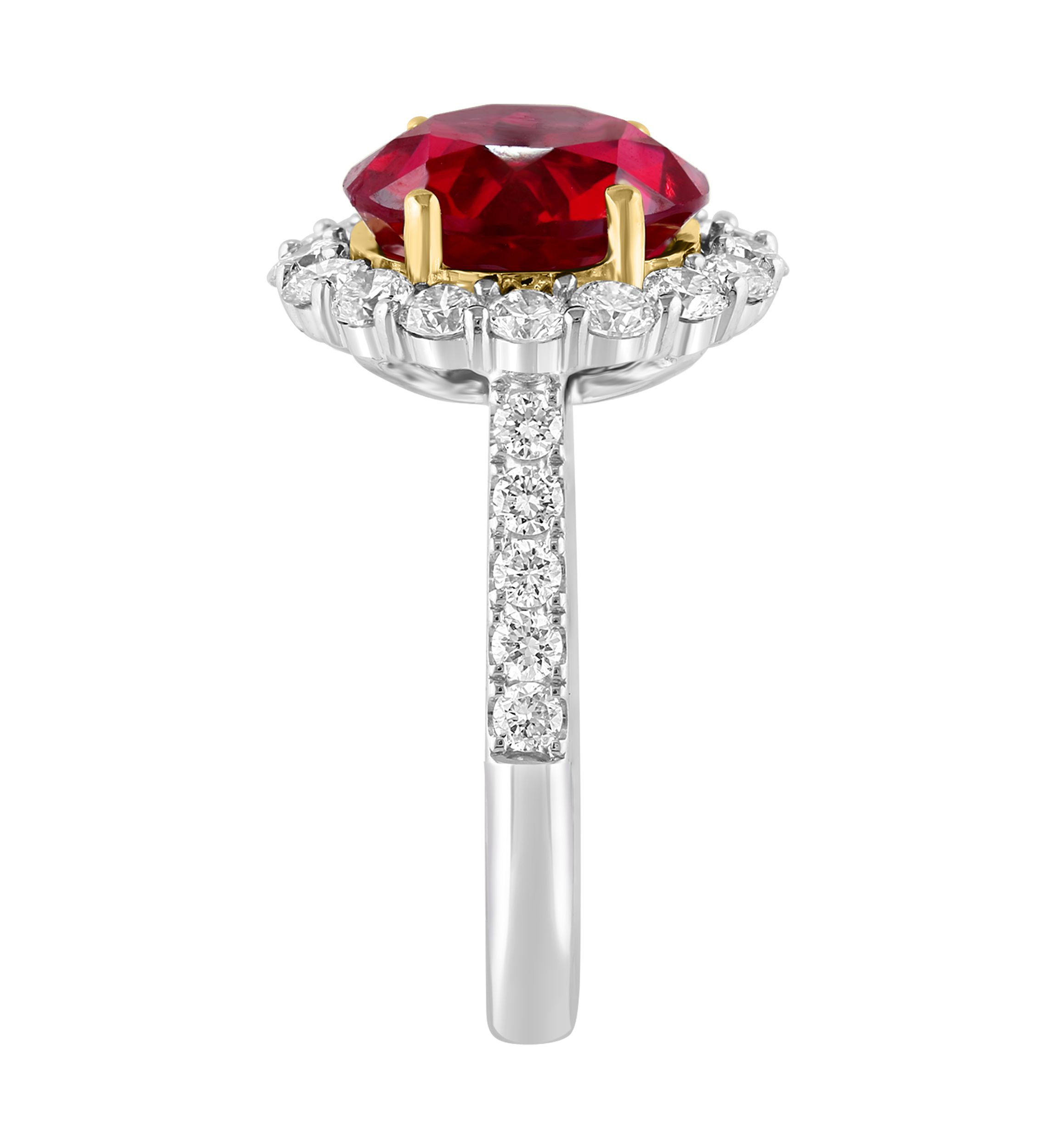  14K White Gold & Yellow Lab Grown Diamond and Lab Grown Ruby Ring 