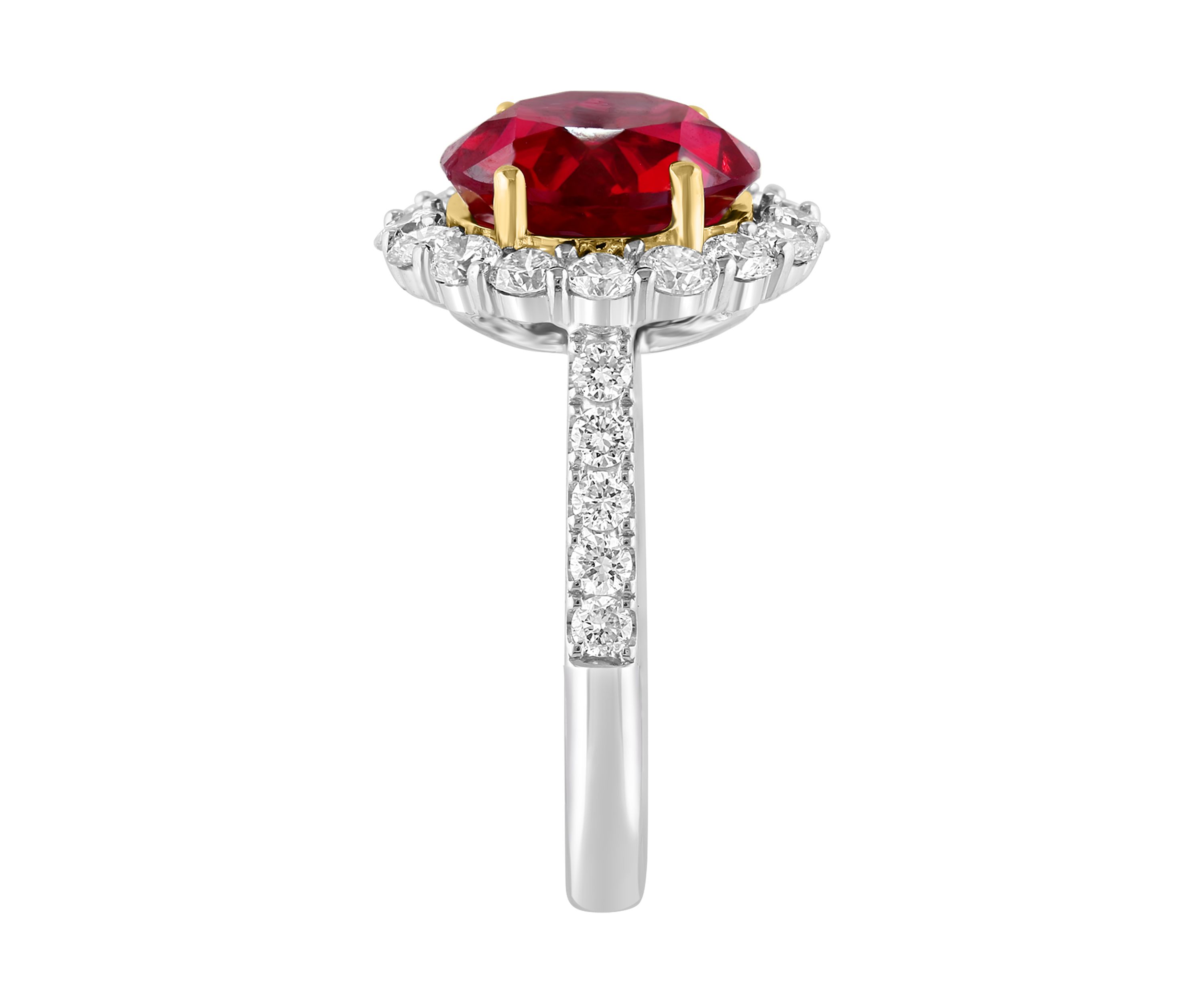  14K White Gold & Yellow Lab Grown Diamond and Lab Grown Ruby Ring 