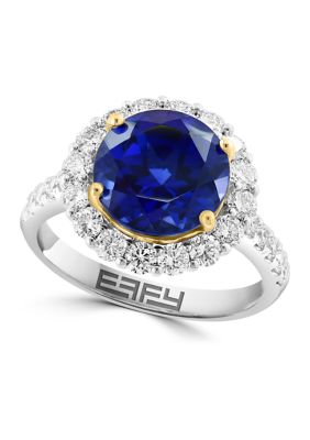 Effy Lab Created Diamond and Sapphire Ring in 14K Two Tone Gold, 9