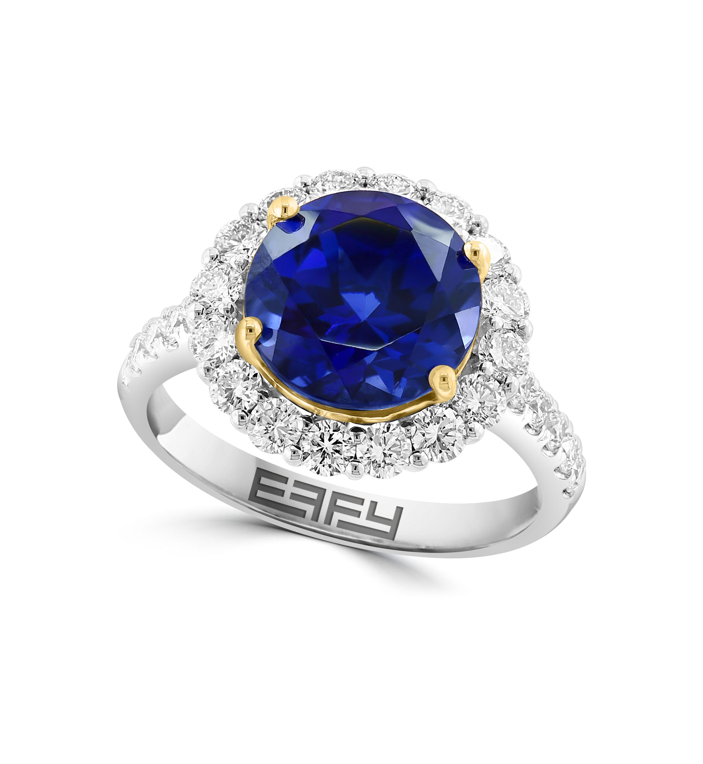 Lab Created Diamond and Sapphire Ring in 14K Two Tone Gold