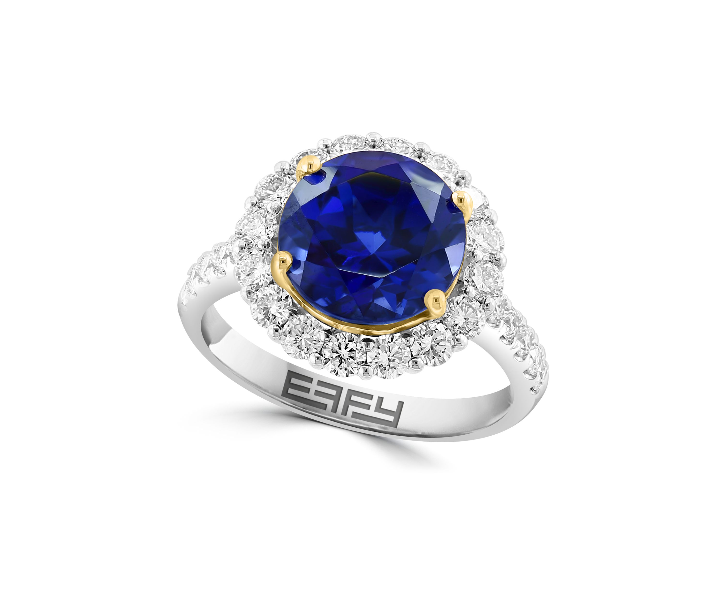 Lab Created Diamond and Sapphire Ring in 14K Two Tone Gold