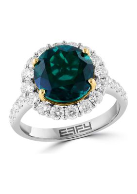 Effy 14K Two Tone Gold Lab Grown Diamond and Lab Grown Emerald Ring, 7