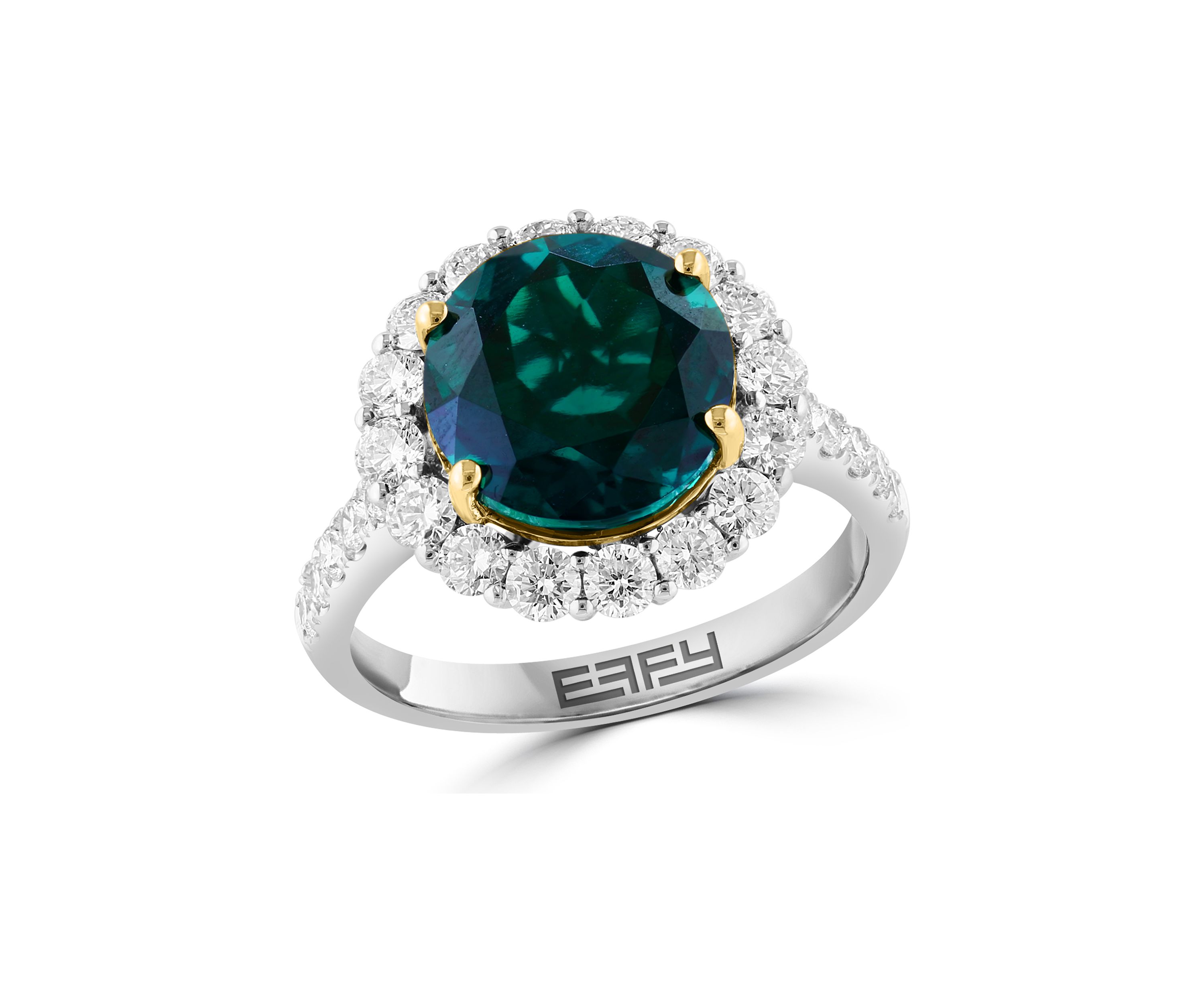  14K Two Tone Gold Lab Grown Diamond and Lab Grown Emerald Ring 